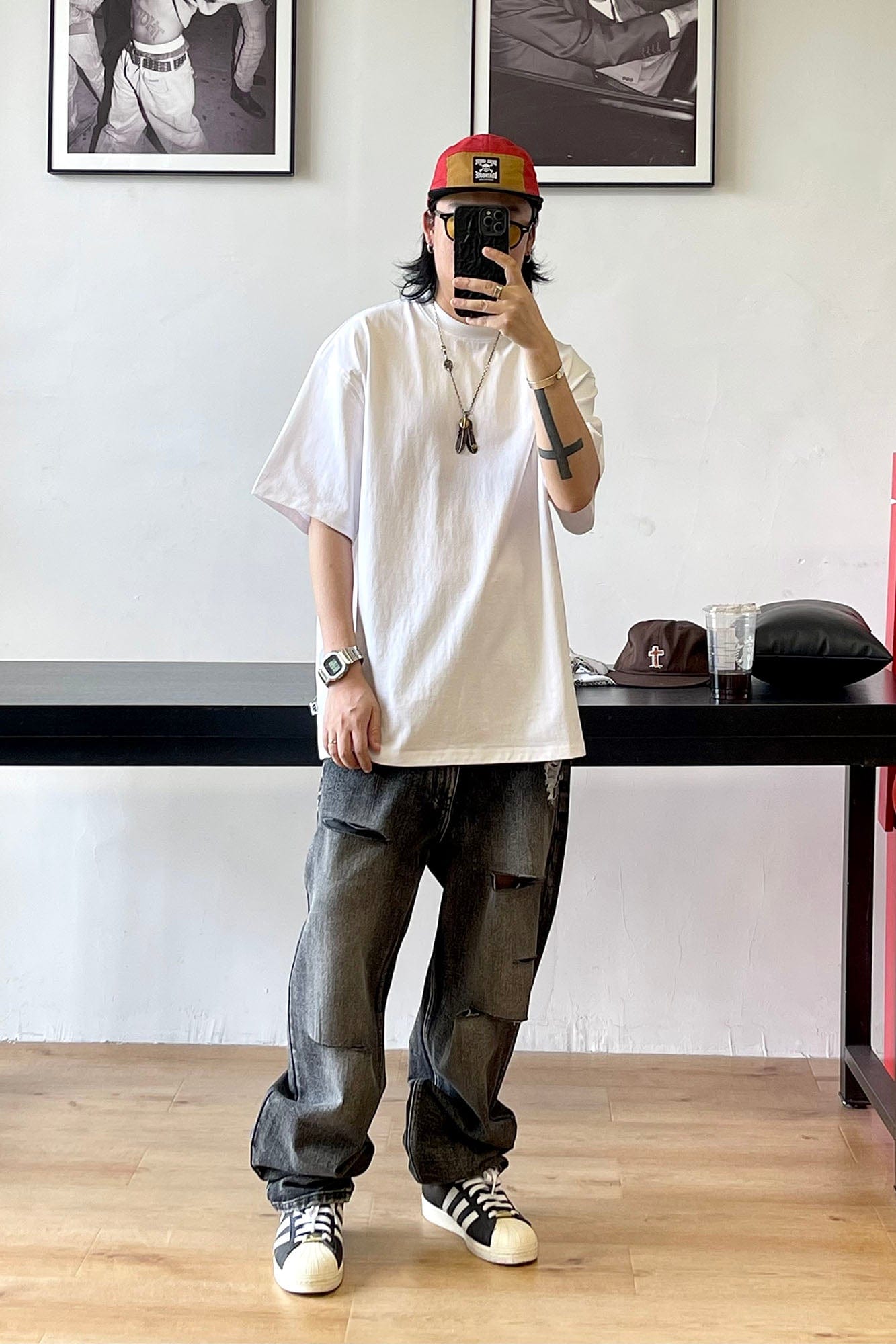ME DA IGUAL Ripped Distressed Washed Straight-Leg Jeans, premium urban and streetwear designers apparel on PROJECTISR.com, ME DA IGUAL