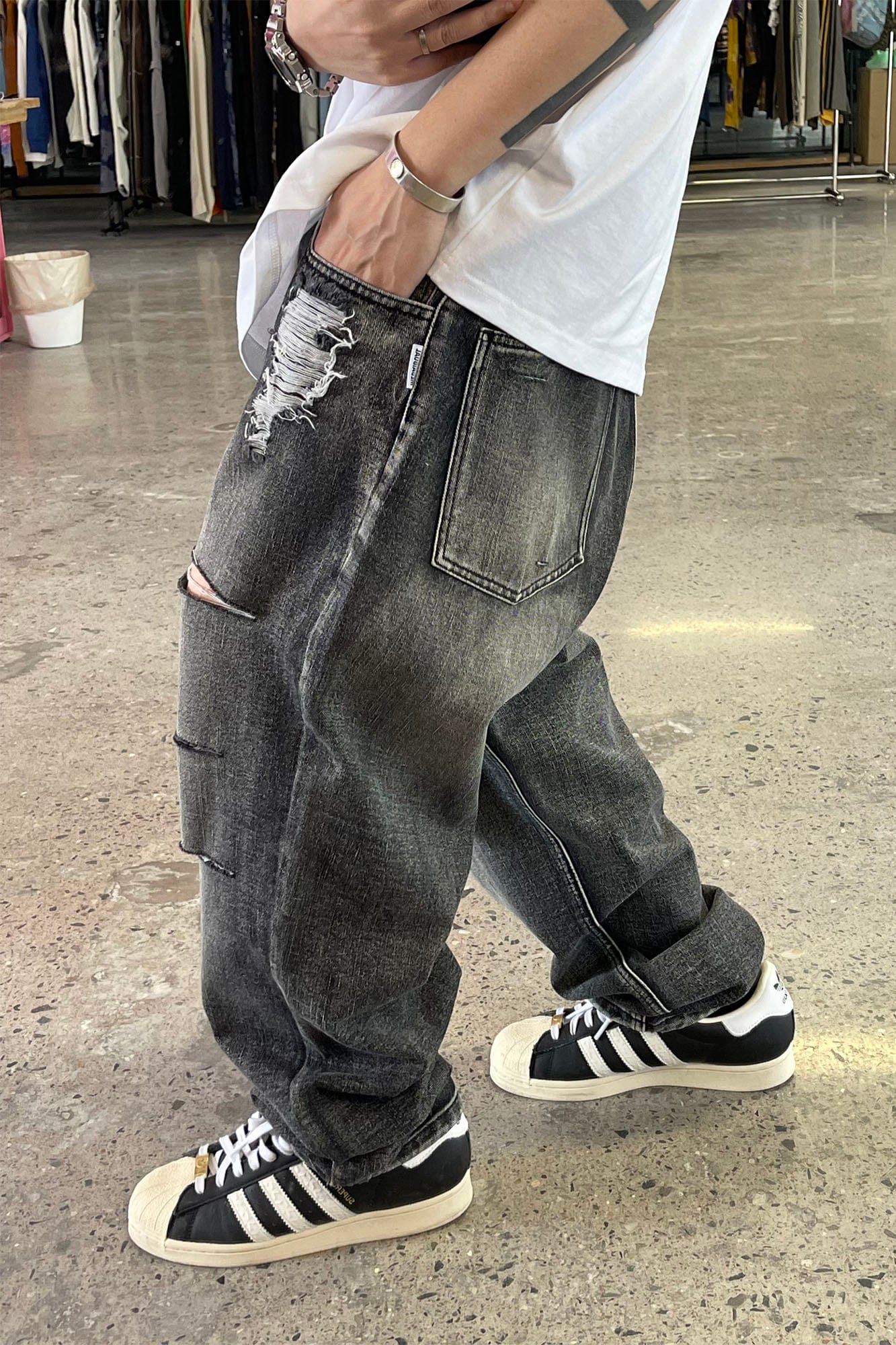 ME DA IGUAL Ripped Distressed Washed Straight-Leg Jeans, premium urban and streetwear designers apparel on PROJECTISR.com, ME DA IGUAL