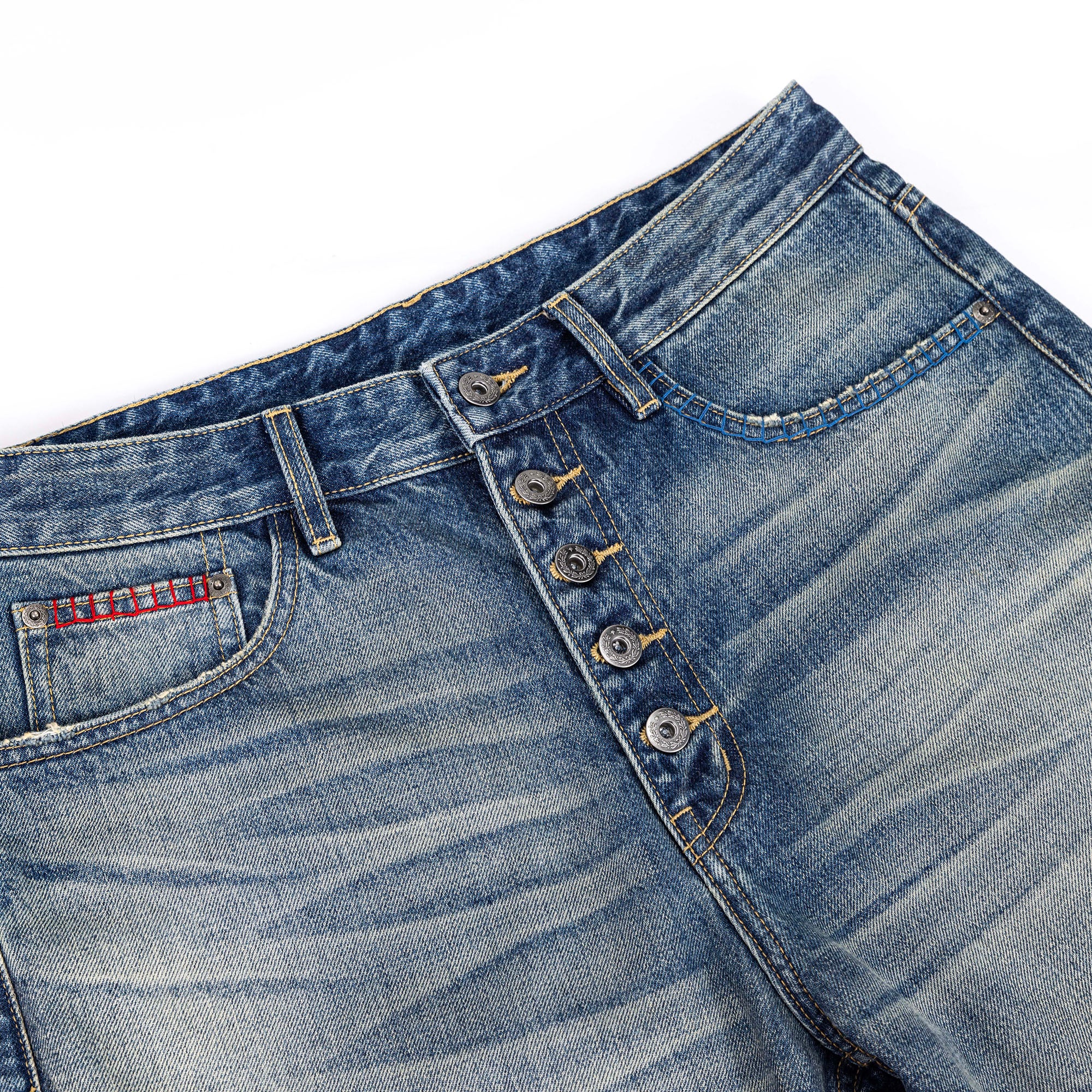 CATSSTAC Whisker Washed Button-Up Jeans