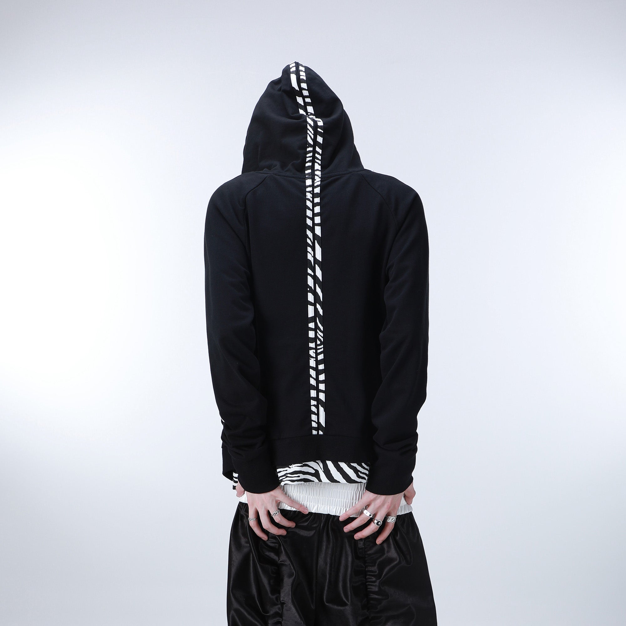 SEXXDEVIL Zebra-Spliced Embroidered Layered Zip-Up Hoodie