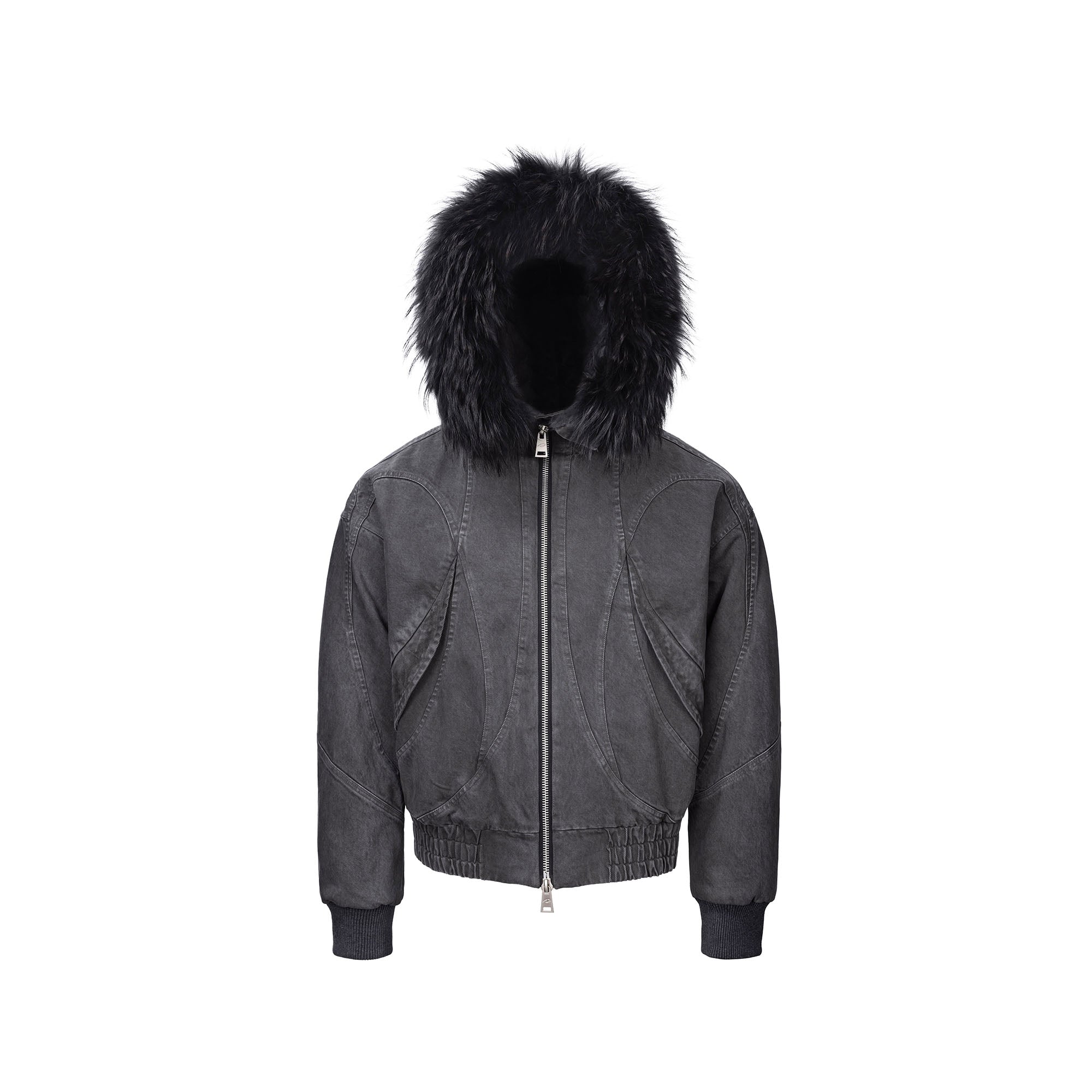CATSSTAC Detachable Faux Fur Trim Panel Bomber Jacket
