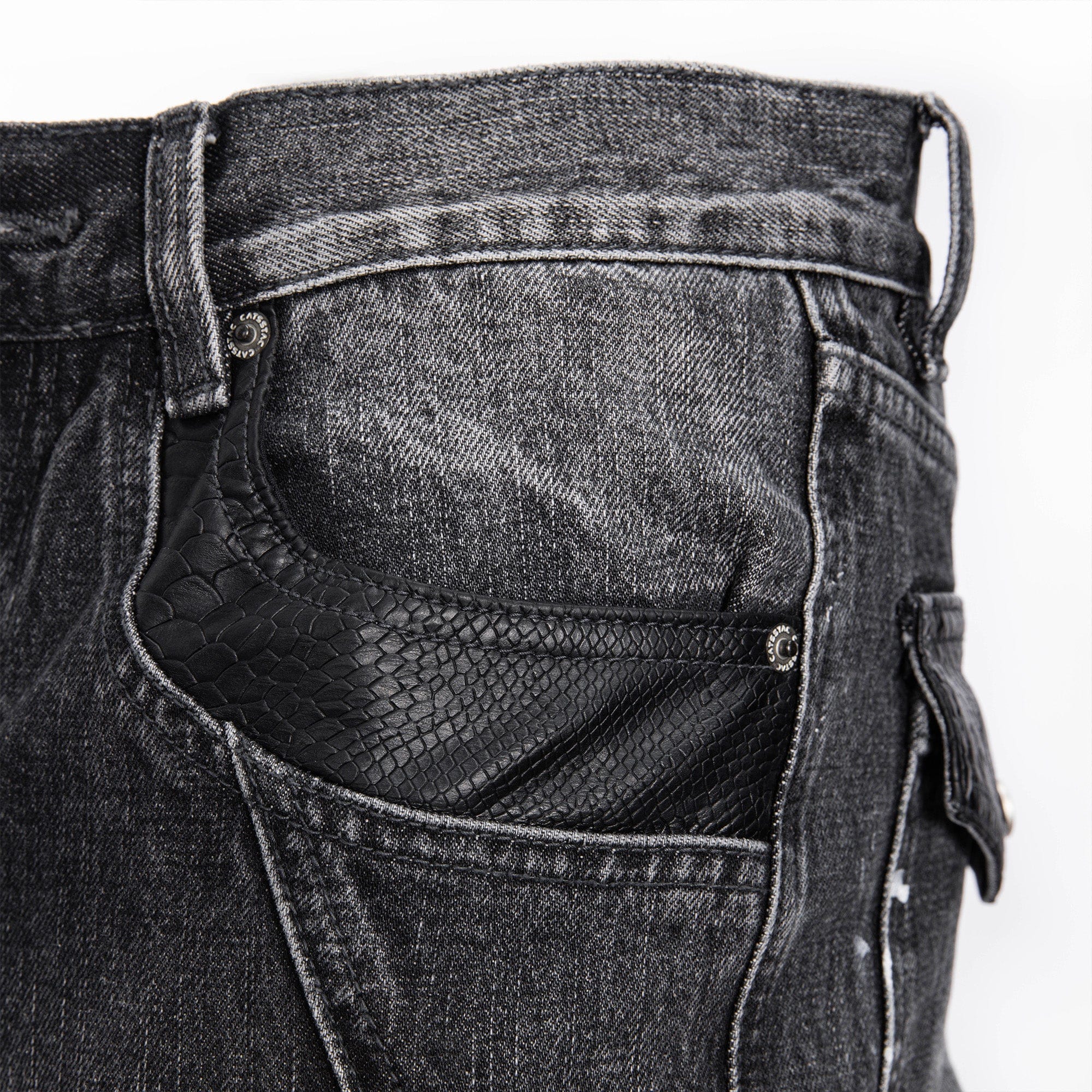 CATSSTAC Washed Panel Paint-Stain Wide-Leg Jeans, premium urban and streetwear designers apparel on PROJECTISR.com, CATSSTAC