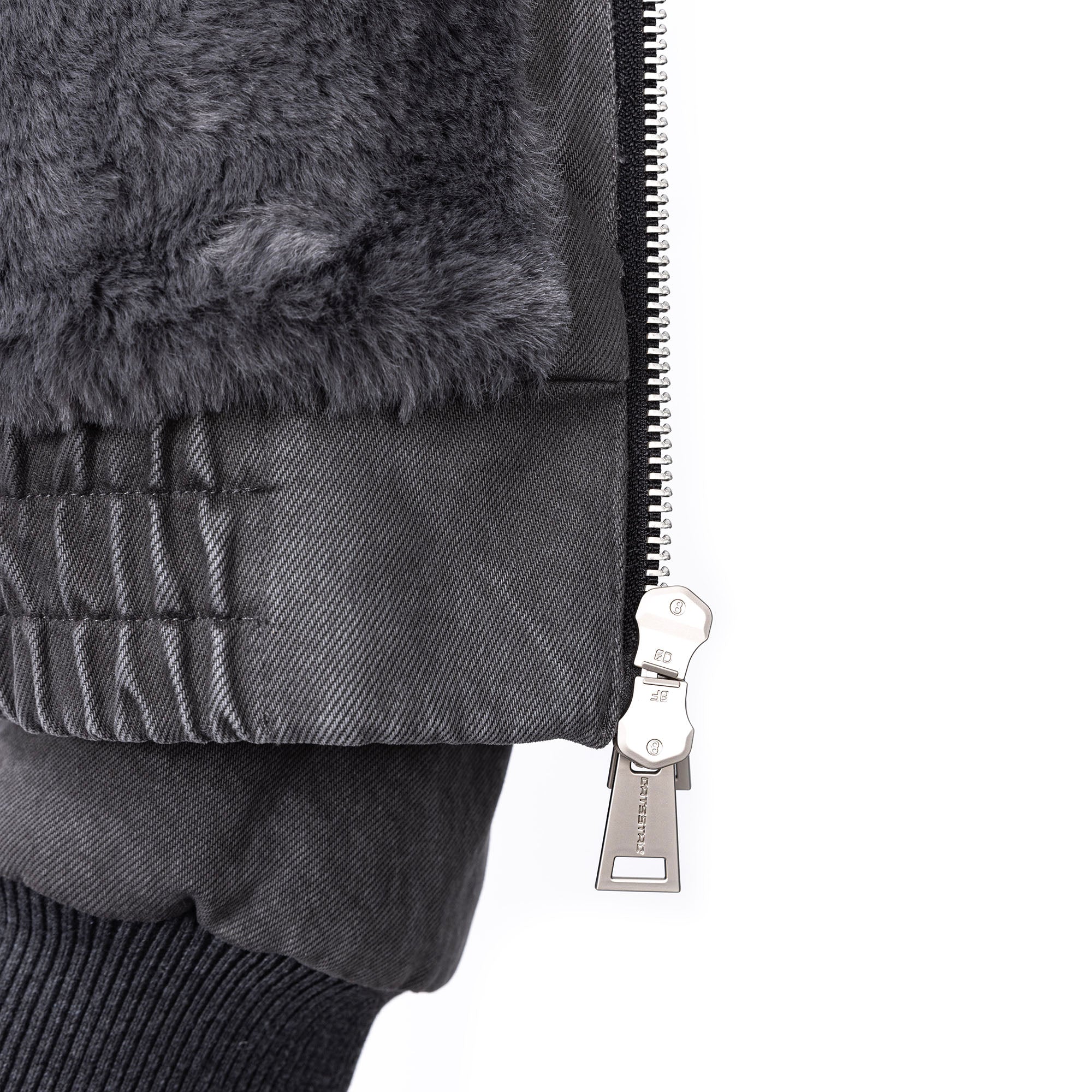 CATSSTAC Detachable Faux Fur Trim Panel Bomber Jacket