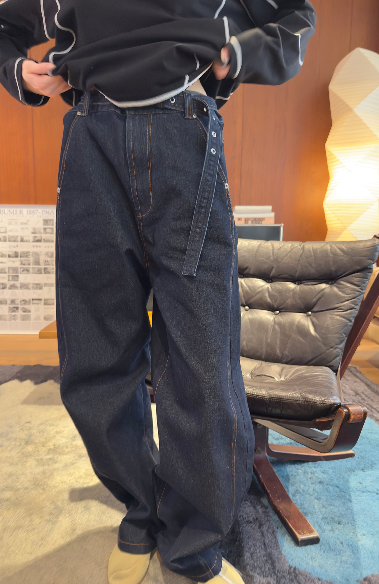 MIICHOUS Belted Curved-Leg Embroidered Raw Denim, premium urban and streetwear designers apparel on PROJECTISR.com, MIICHOUS