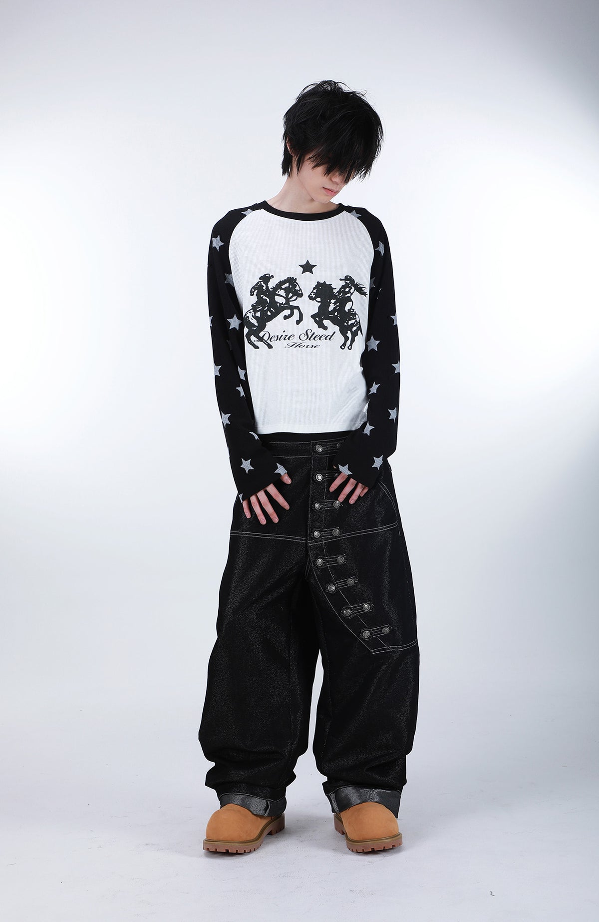 SEXXDEVIL Star Waffle-Knit Raglan Long-Sleeve Tee