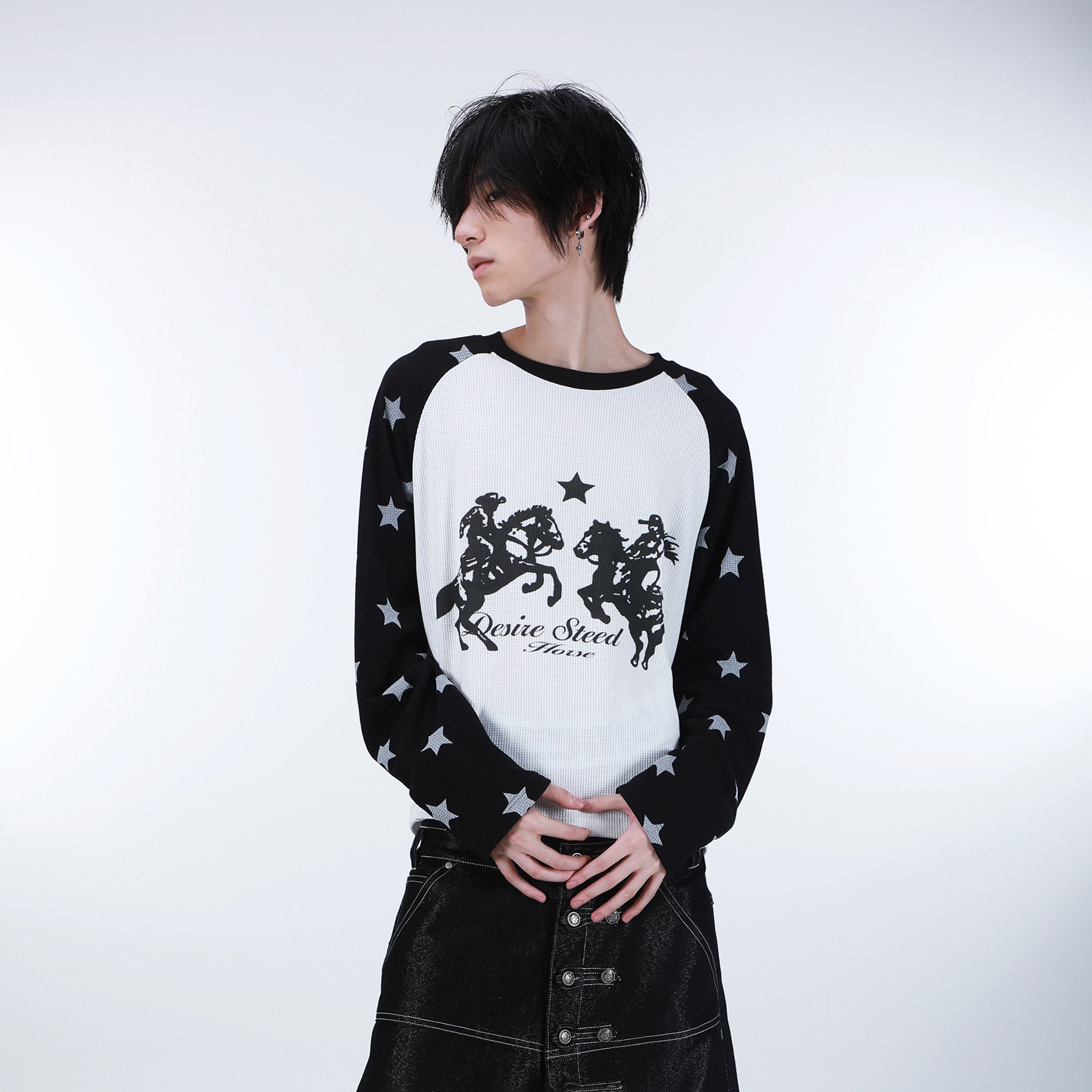 SEXXDEVIL Star Waffle-Knit Raglan Long-Sleeve Tee