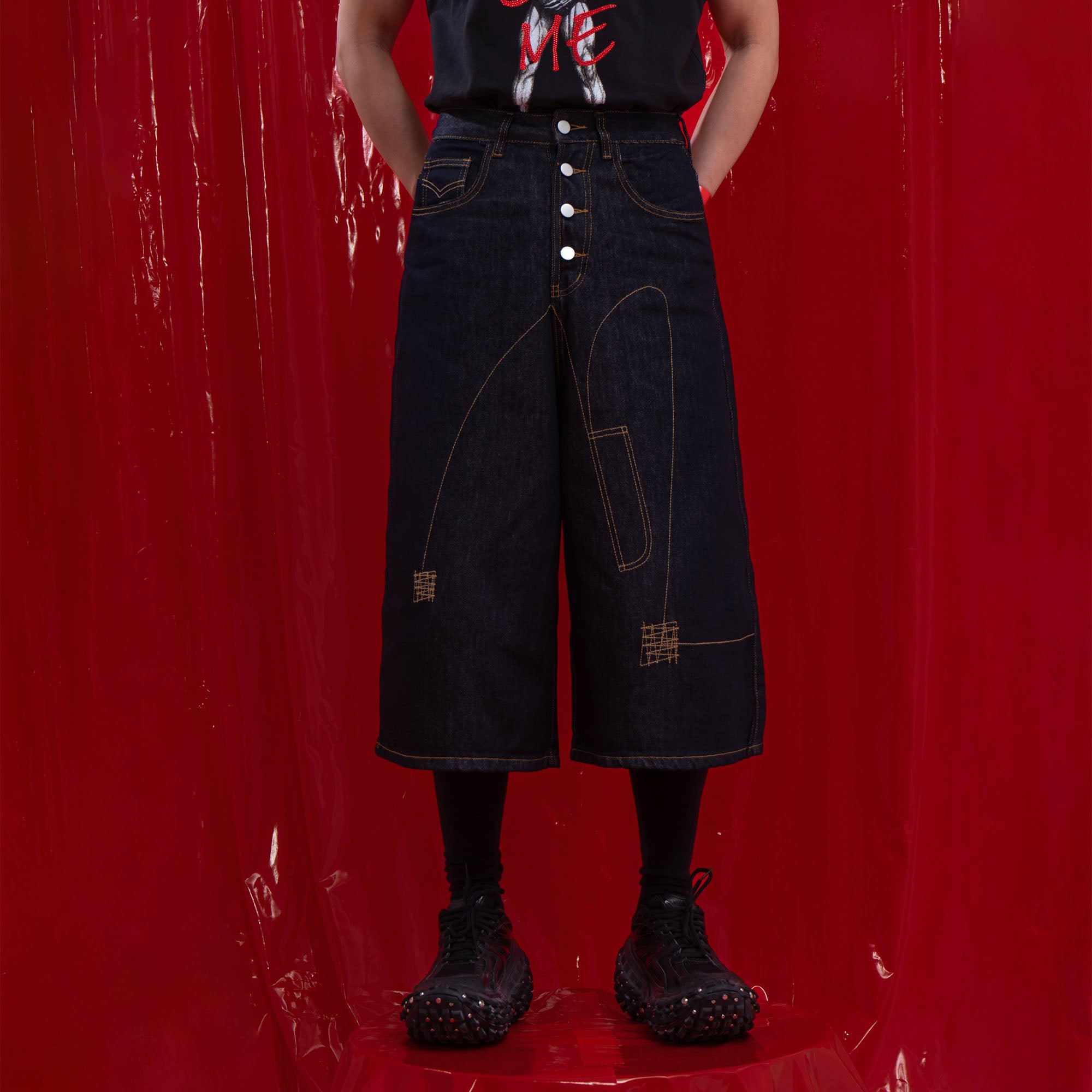 CLP Retro Contrast Stitch Straight-Leg Jorts, premium urban and streetwear designers apparel on PROJECTISR.com, CLP