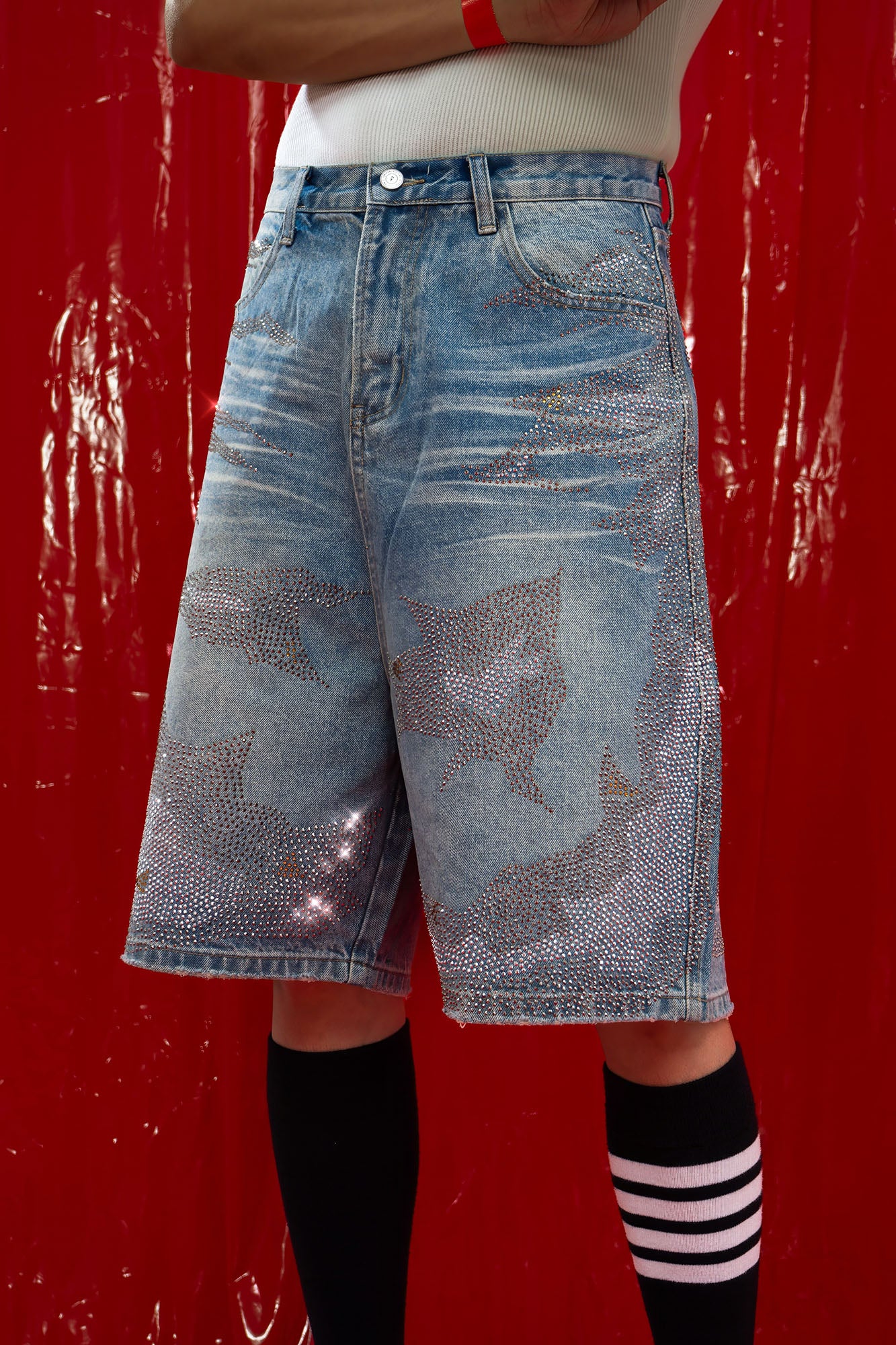 CLP Diamond Distressed Straight-Leg Jorts, premium urban and streetwear designers apparel on PROJECTISR.com, CLP