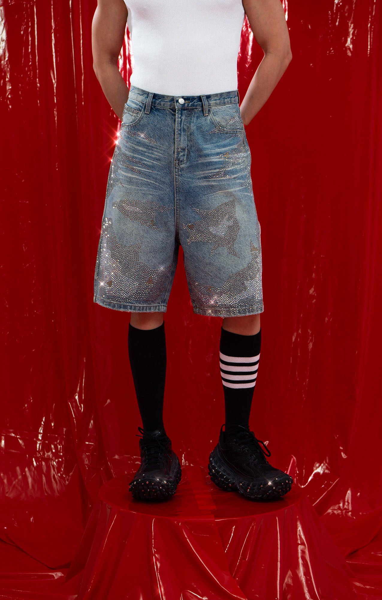 CLP Diamond Distressed Straight-Leg Jorts, premium urban and streetwear designers apparel on PROJECTISR.com, CLP