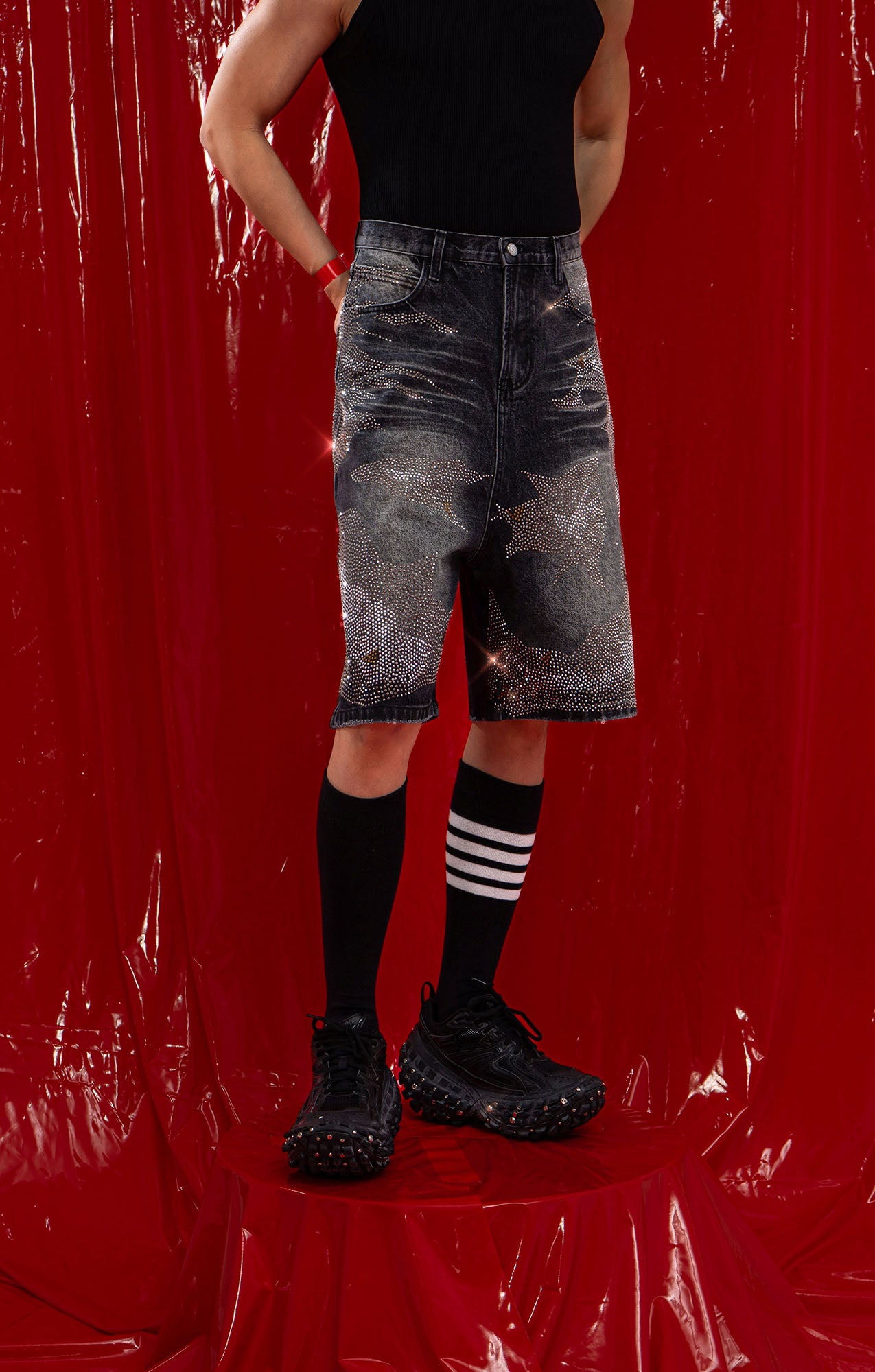 CLP Diamond Distressed Straight-Leg Jorts, premium urban and streetwear designers apparel on PROJECTISR.com, CLP