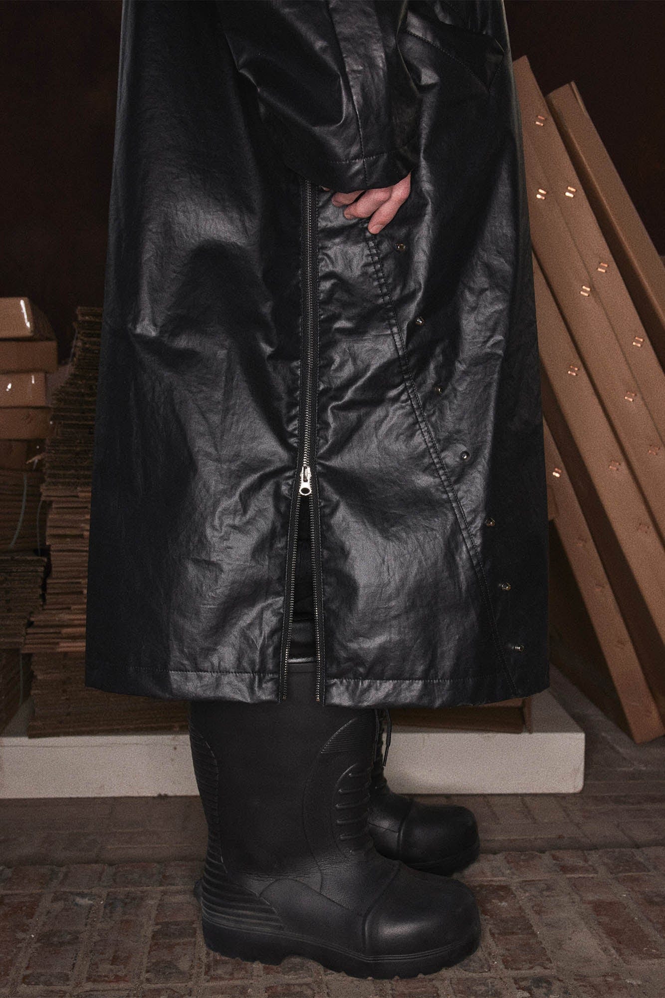 KADAKADA Side-Zipper Rivet Wrinkled Trench Coat, premium urban and streetwear designers apparel on PROJECTISR.com, KADAKADA