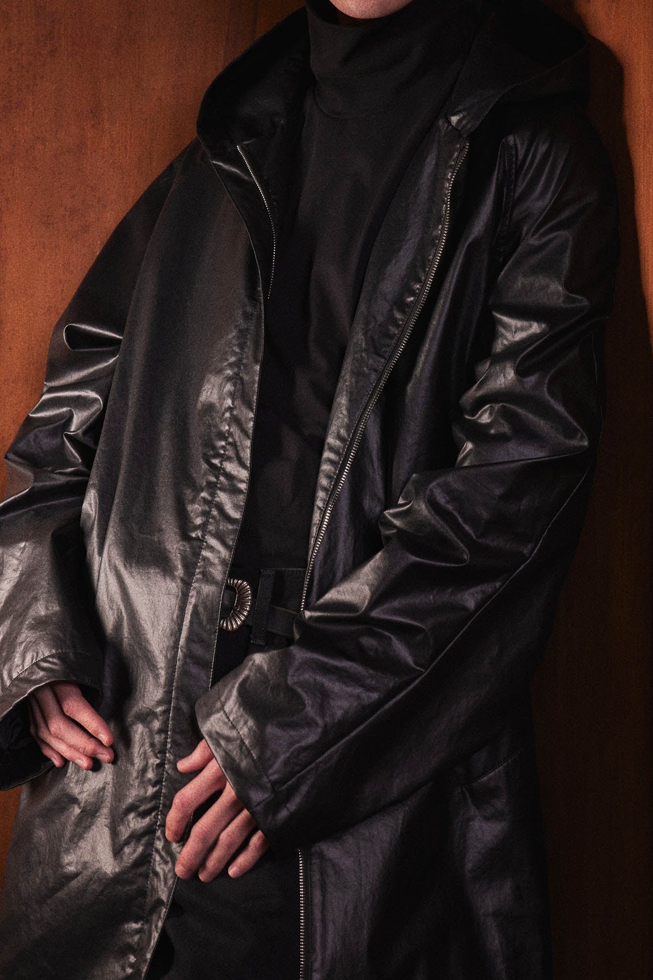 KADAKADA Side-Zipper Rivet Wrinkled Trench Coat, premium urban and streetwear designers apparel on PROJECTISR.com, KADAKADA