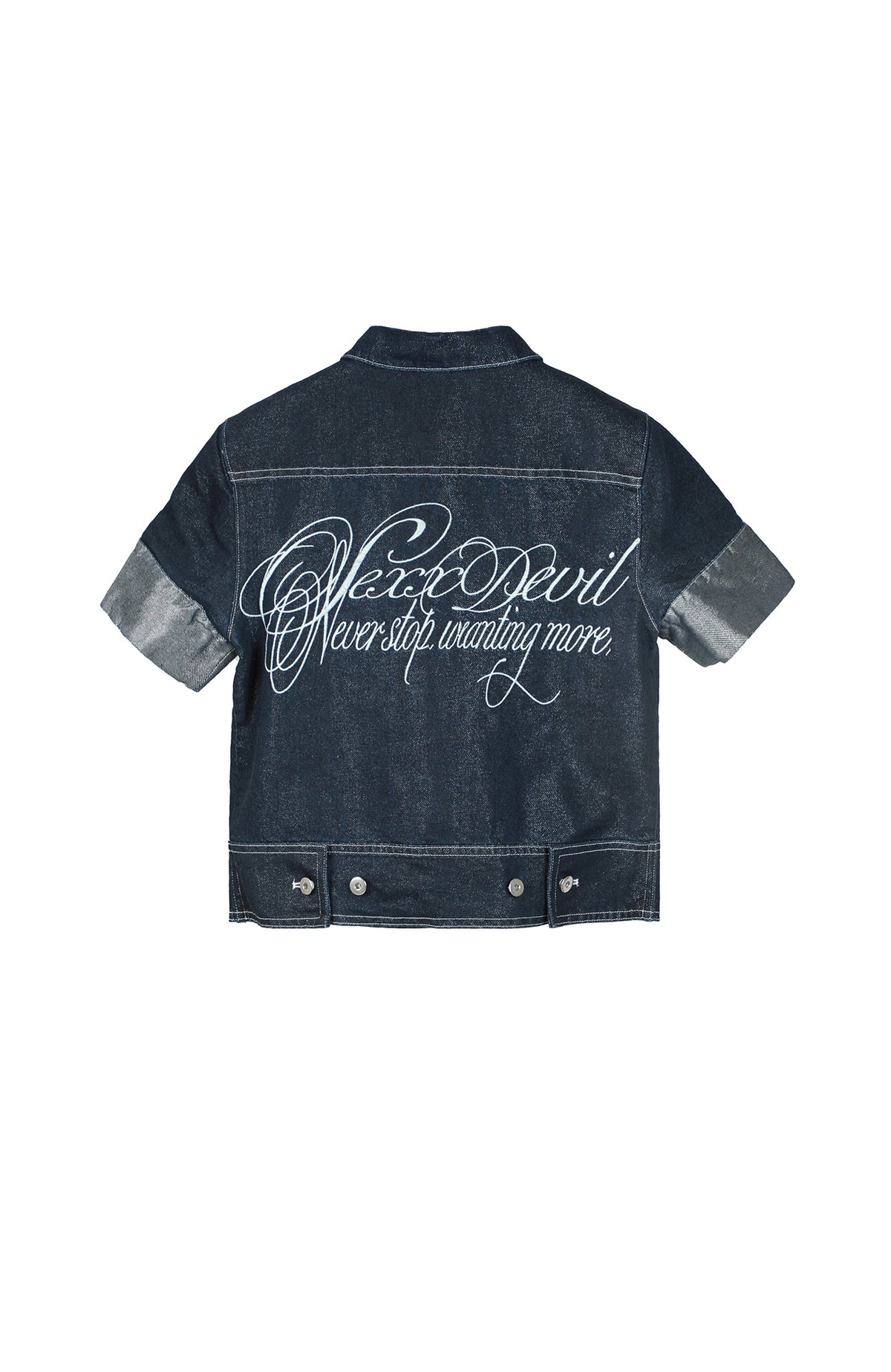 SEXXDEVIL Silver Thread Stand-Collar Raw Denim Jacket