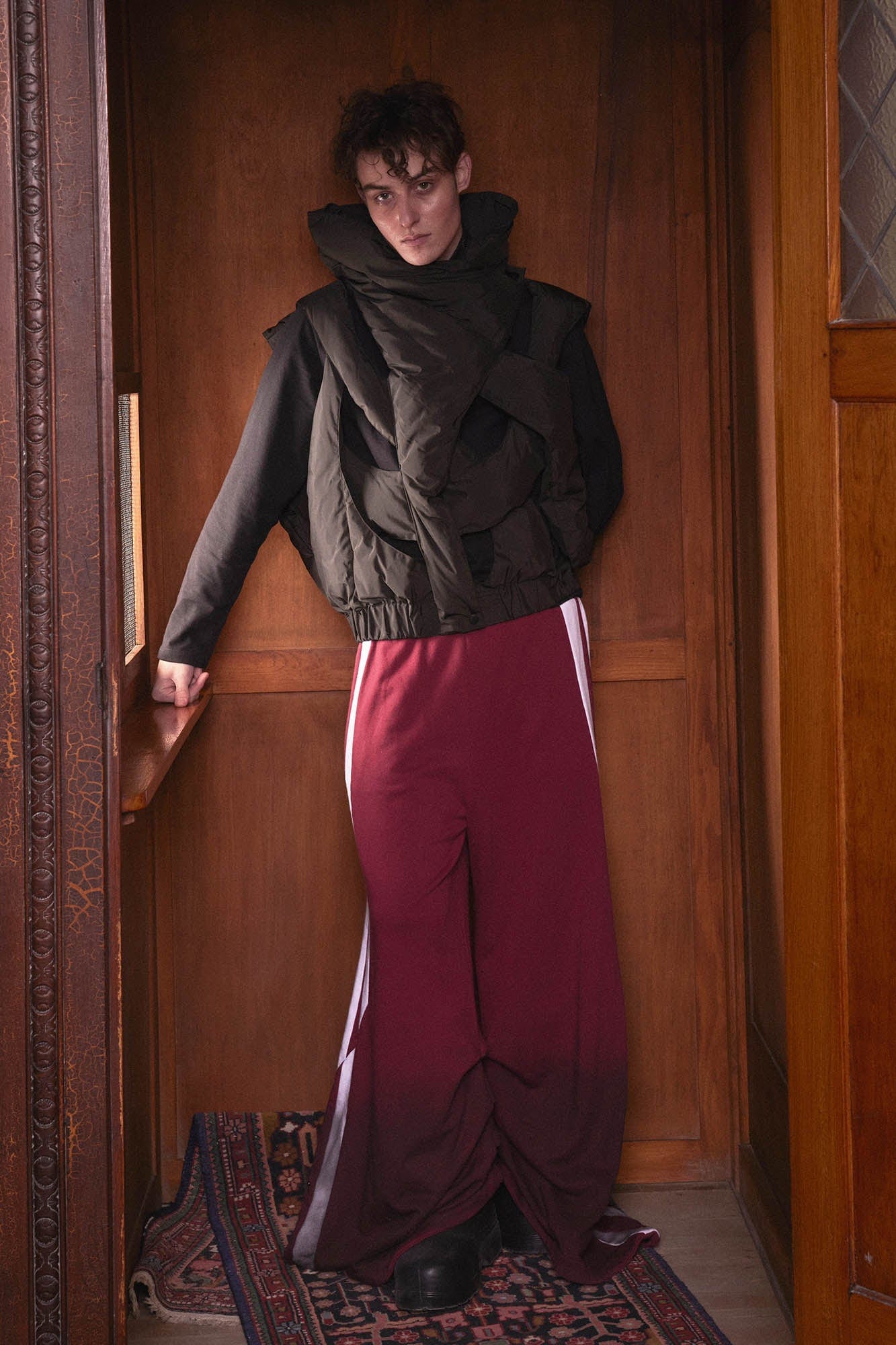 KADAKADA Distressed Three-Stripe Wide-Leg Track Pants, premium urban and streetwear designers apparel on PROJECTISR.com, KADAKADA