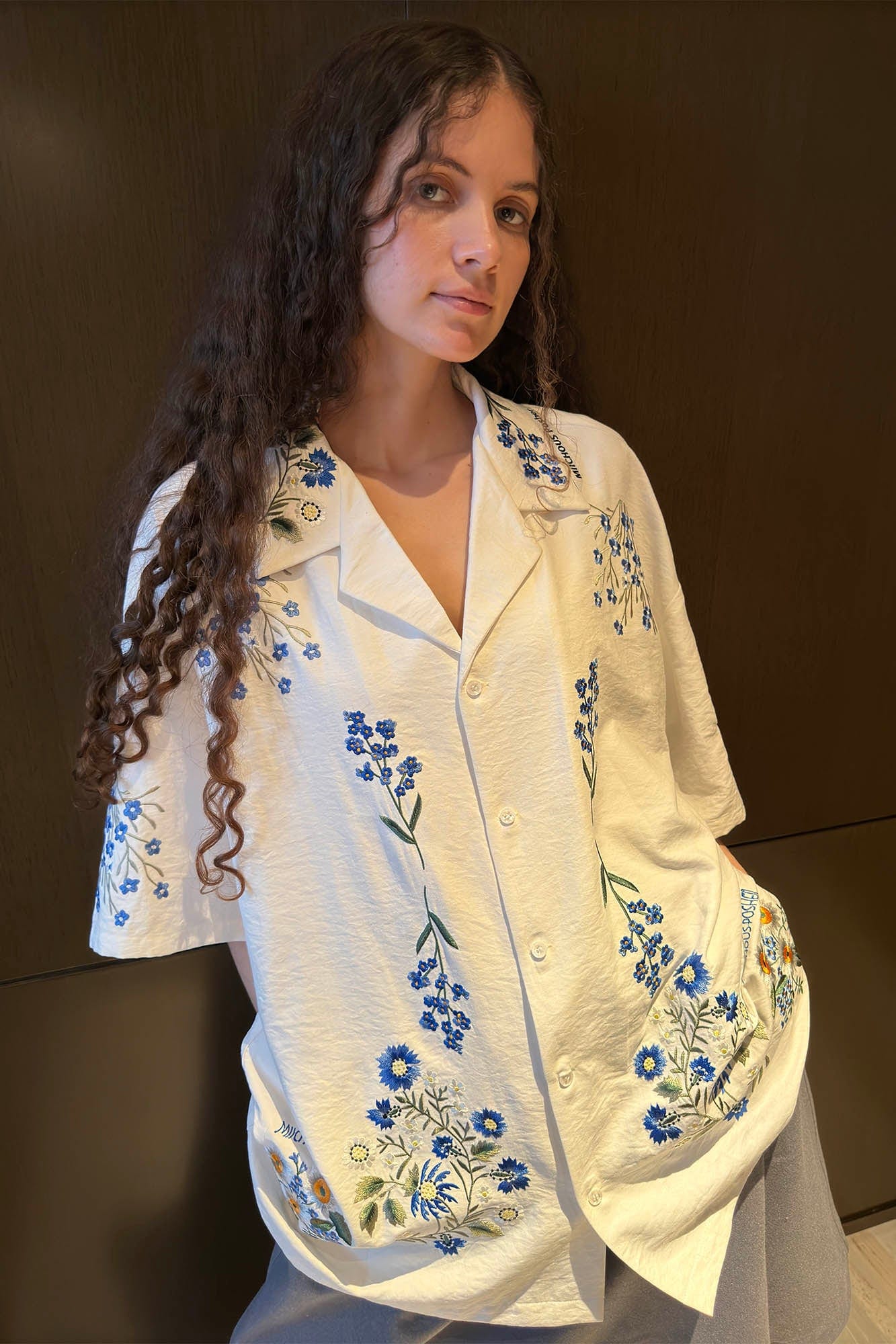 MIICHOUS Floral Embroidered Cuban Half Shirt