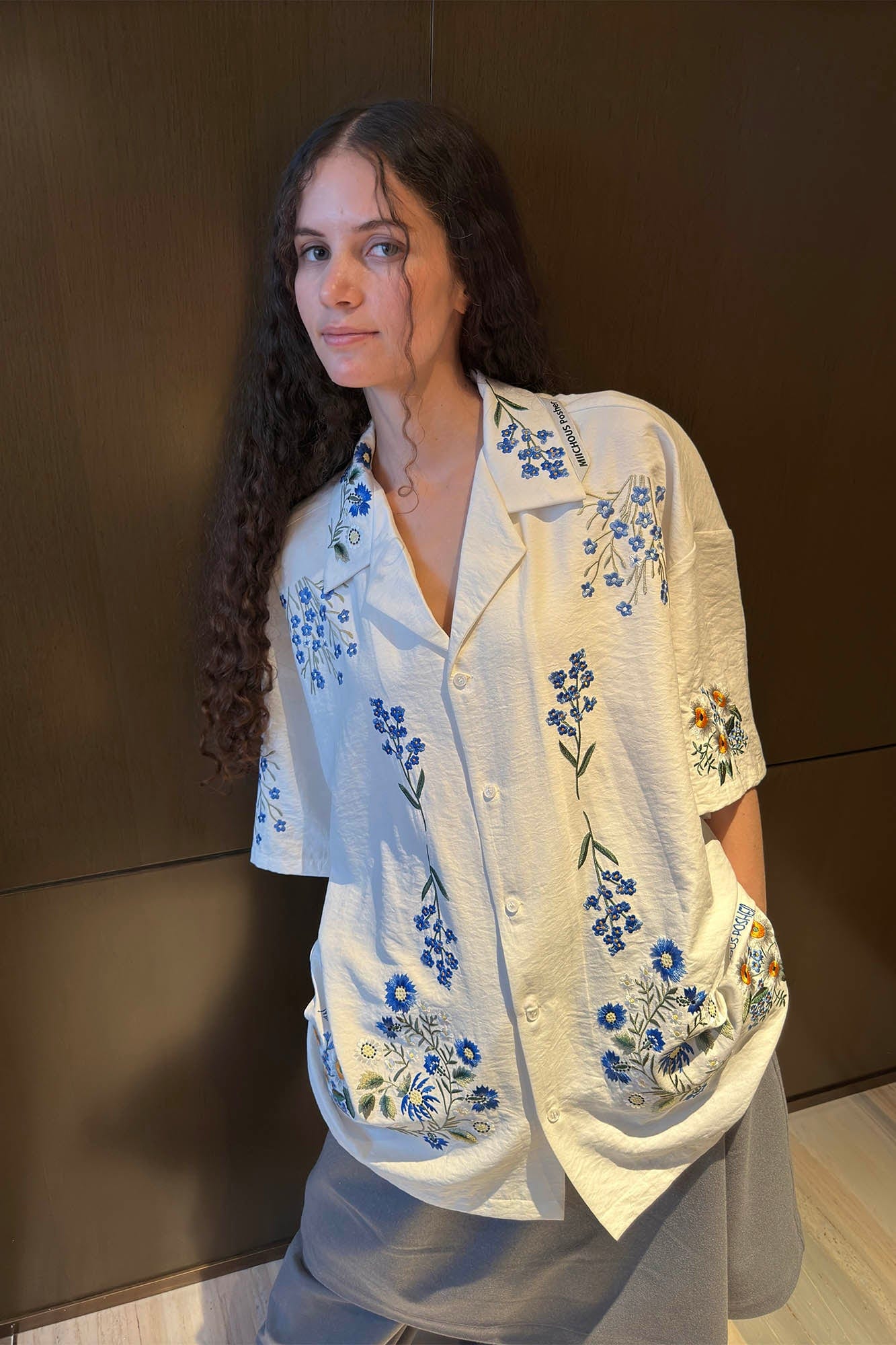 MIICHOUS Floral Embroidered Cuban Half Shirt