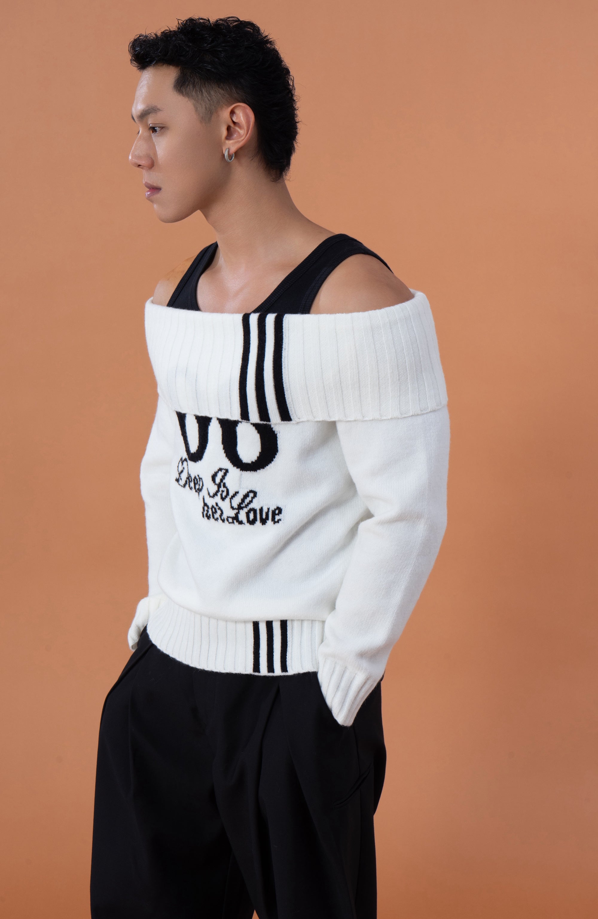CLP Off-Shoulder Foldover Knit Sweater