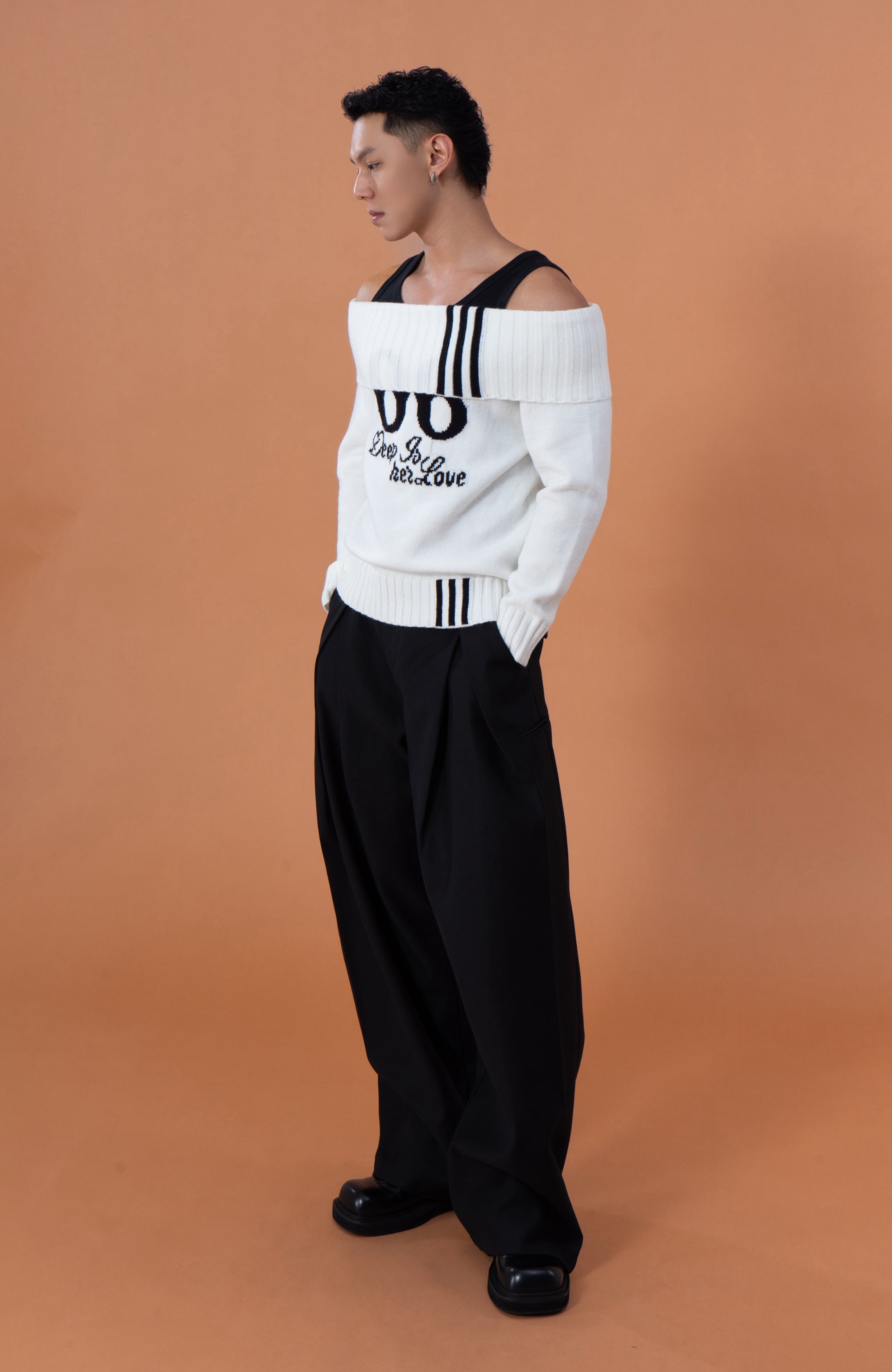 CLP Off-Shoulder Foldover Knit Sweater