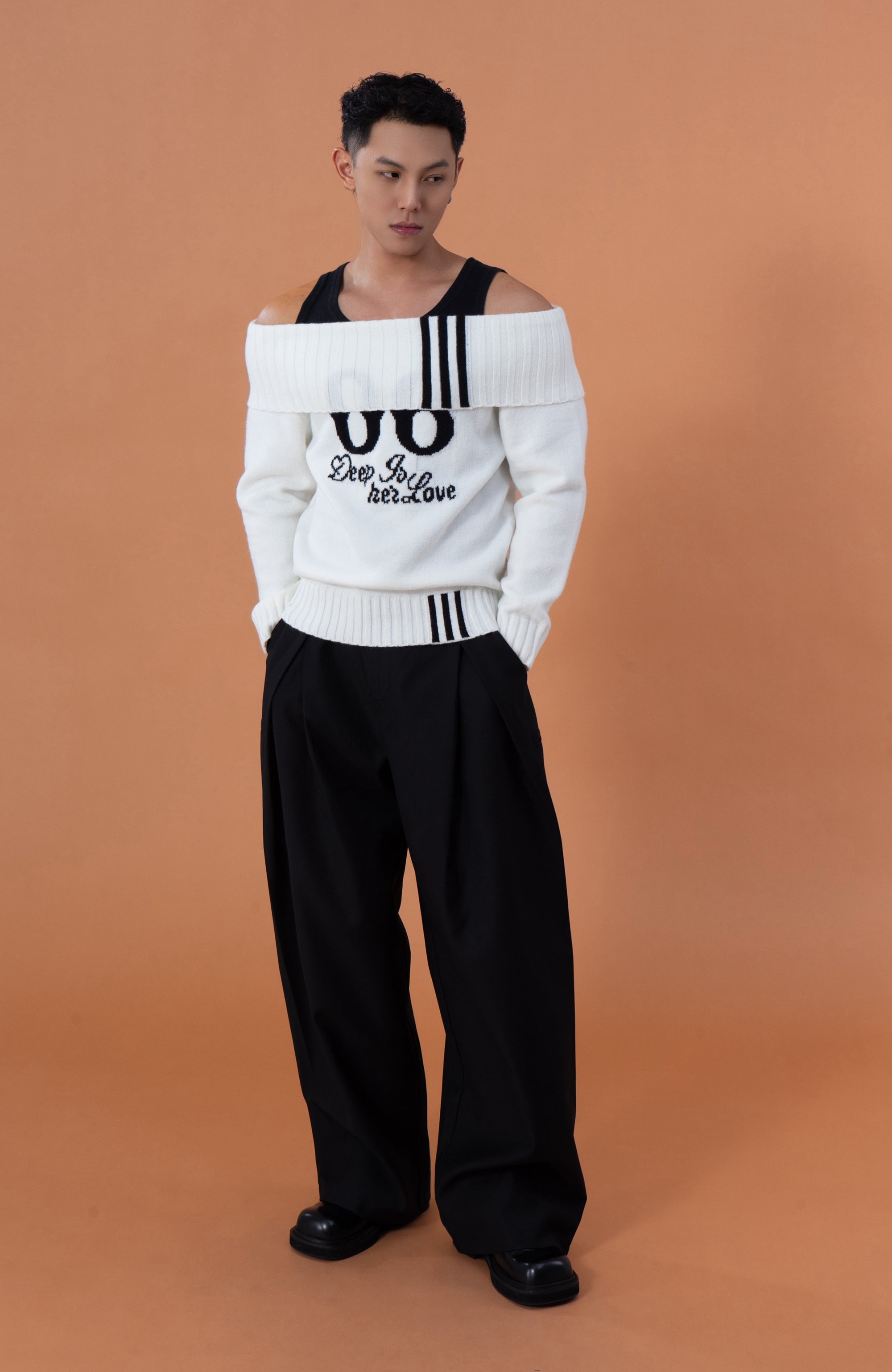 CLP Off-Shoulder Foldover Knit Sweater