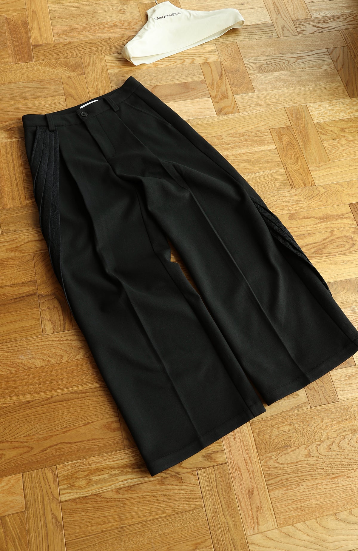 OKAYTHXBYE Pleated Paneled Wide-Leg Wool-Blend Trousers