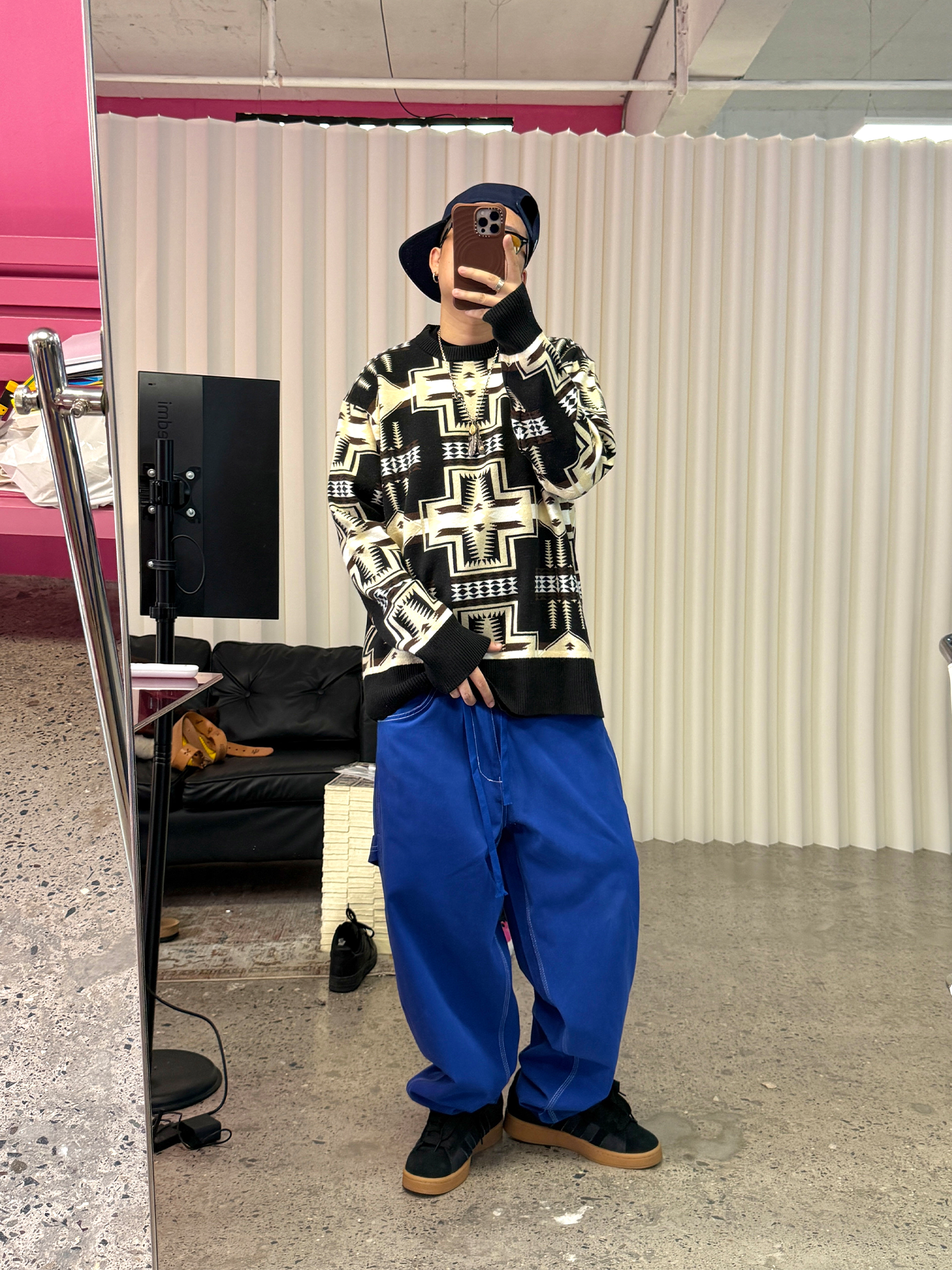 ME DA IGUAL Washed Contrast-Stitch Wide-Leg Pants