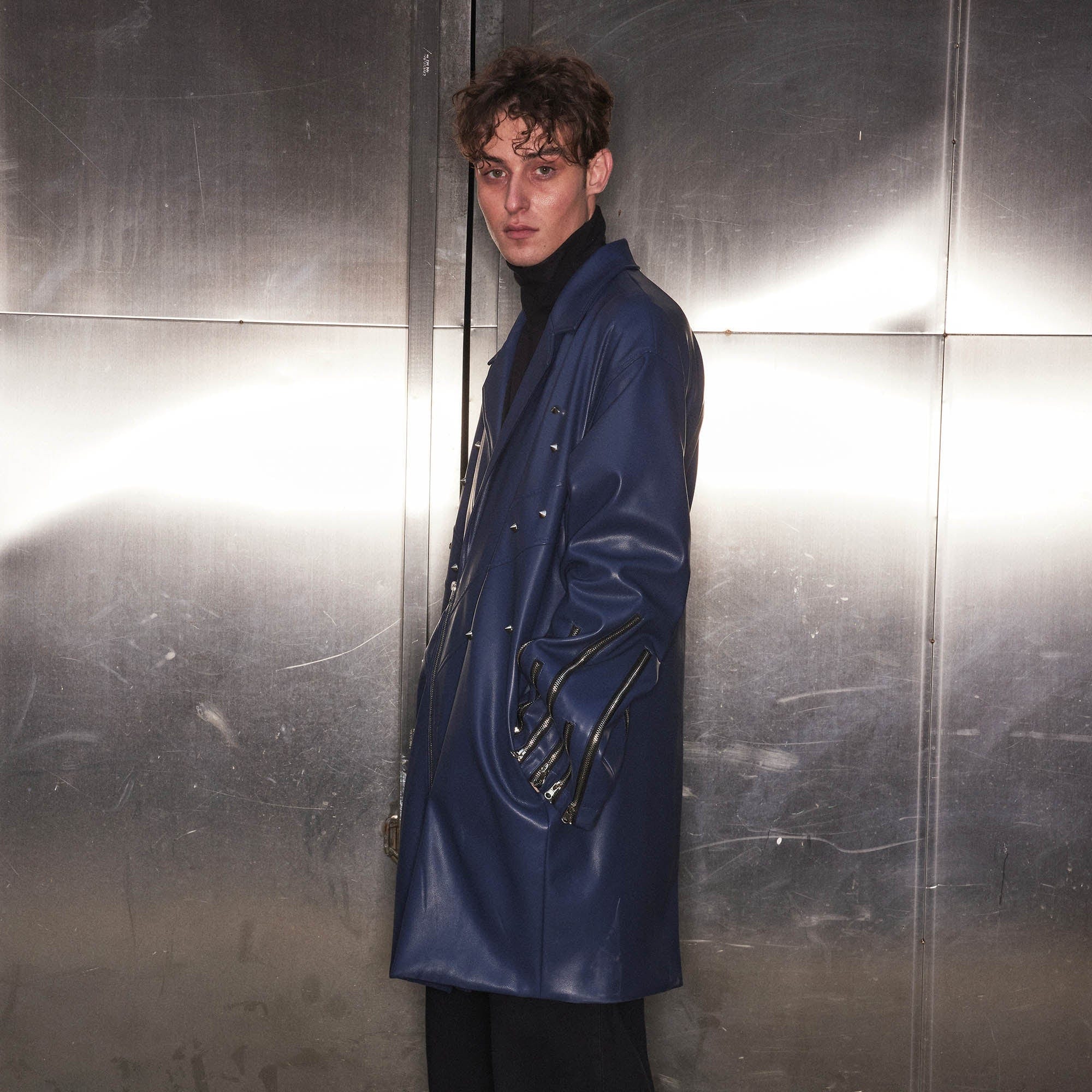 KADAKADA Zipper-Sleeve Rivet Oversized PU Coat, premium urban and streetwear designers apparel on PROJECTISR.com, KADAKADA