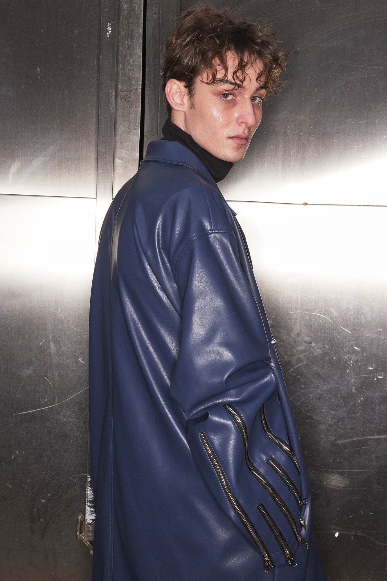 KADAKADA Zipper-Sleeve Rivet Oversized PU Coat, premium urban and streetwear designers apparel on PROJECTISR.com, KADAKADA