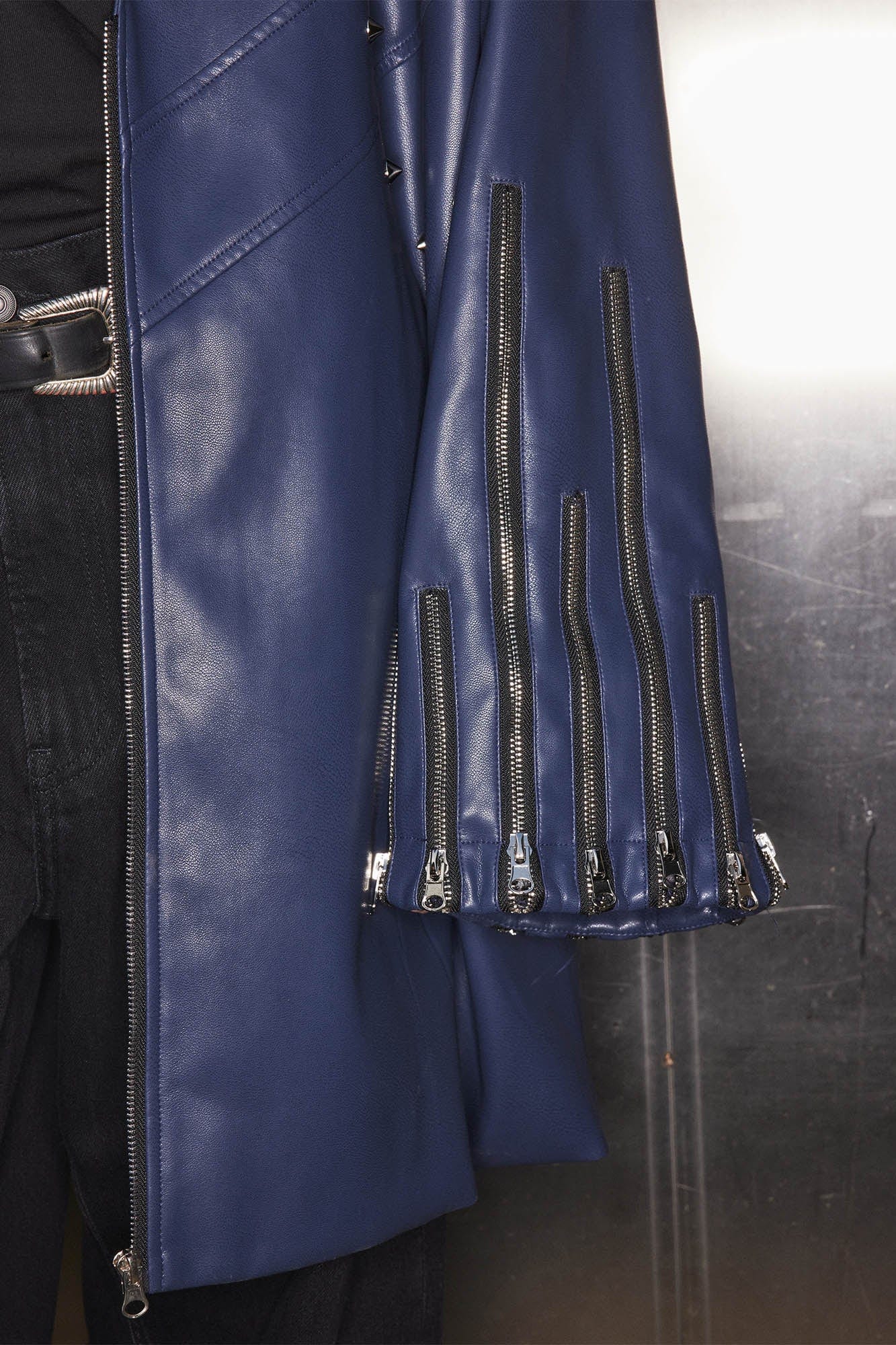 KADAKADA Zipper-Sleeve Rivet Oversized PU Coat, premium urban and streetwear designers apparel on PROJECTISR.com, KADAKADA