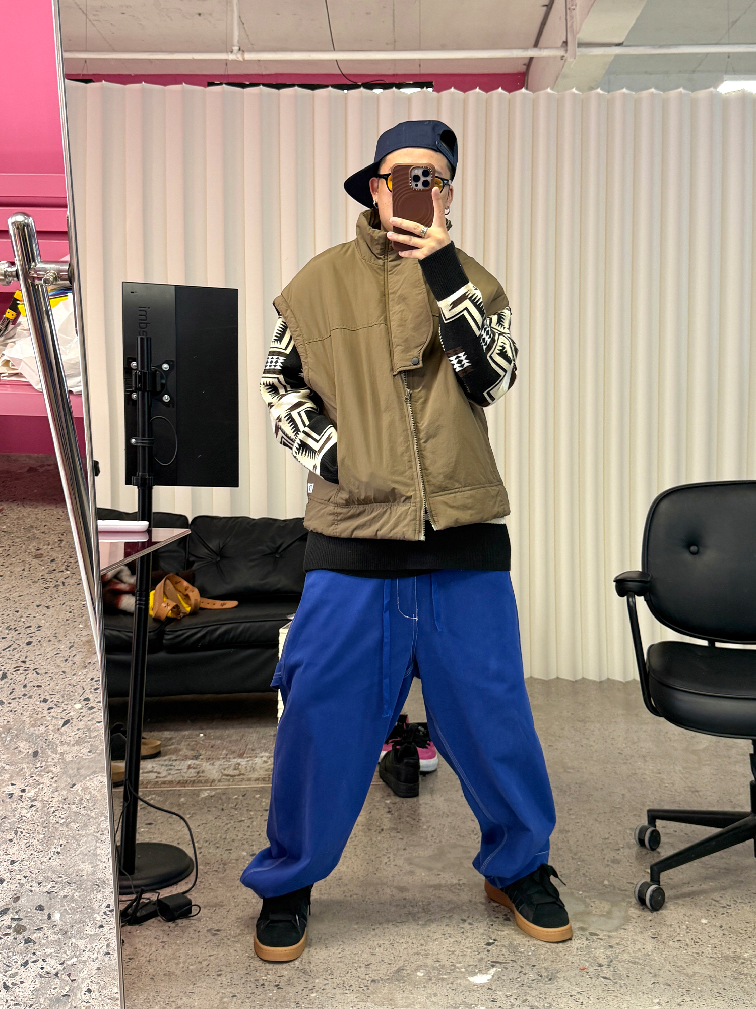 ME DA IGUAL Washed Contrast-Stitch Wide-Leg Pants