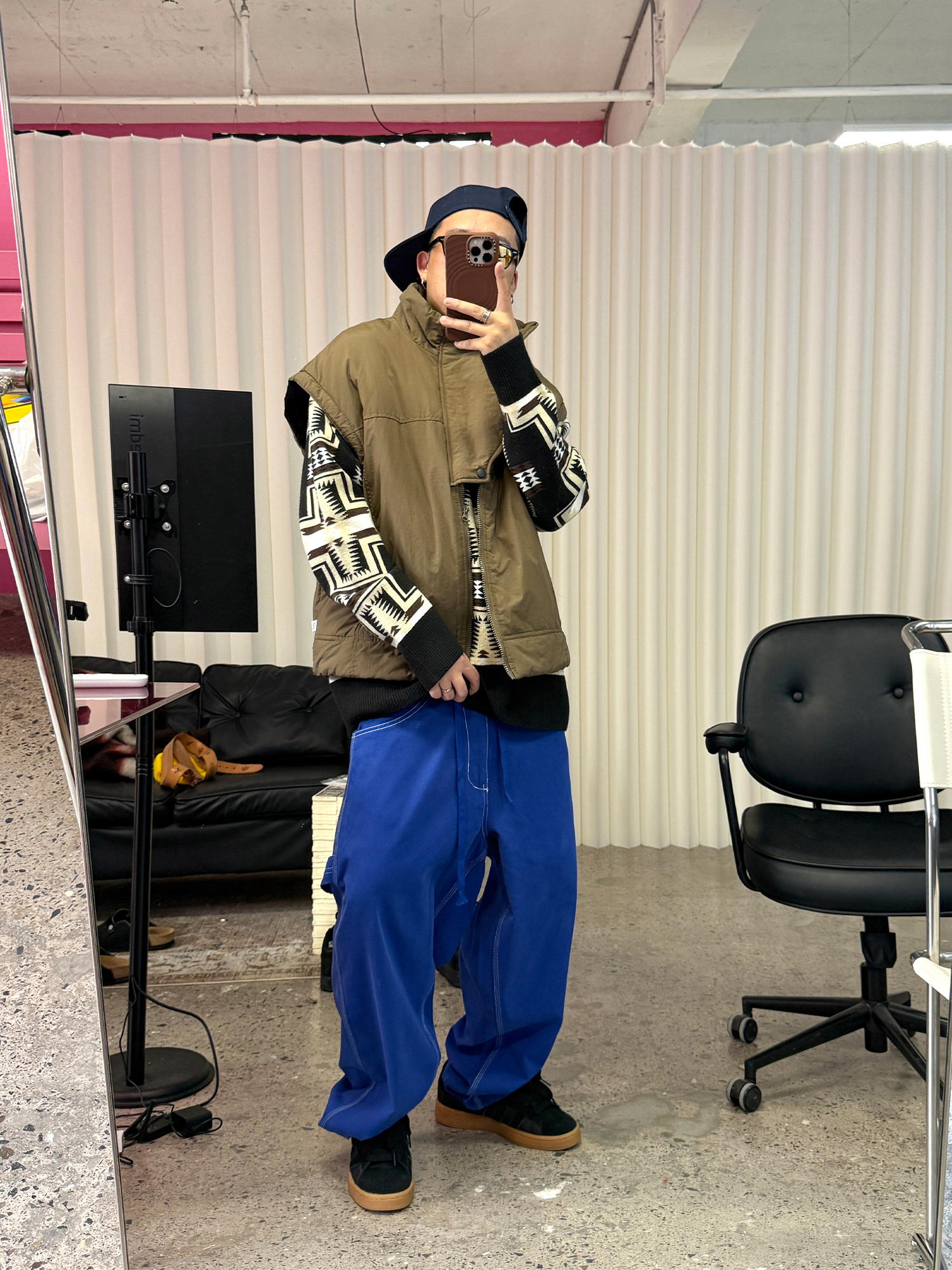 ME DA IGUAL Washed Contrast-Stitch Wide-Leg Pants