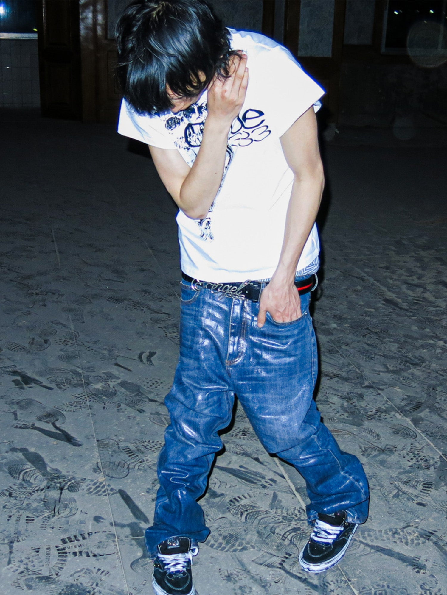 PCCVISION Resin-Coated Flared Jeans, premium urban and streetwear designers apparel on PROJECTISR.com, PCCVISION