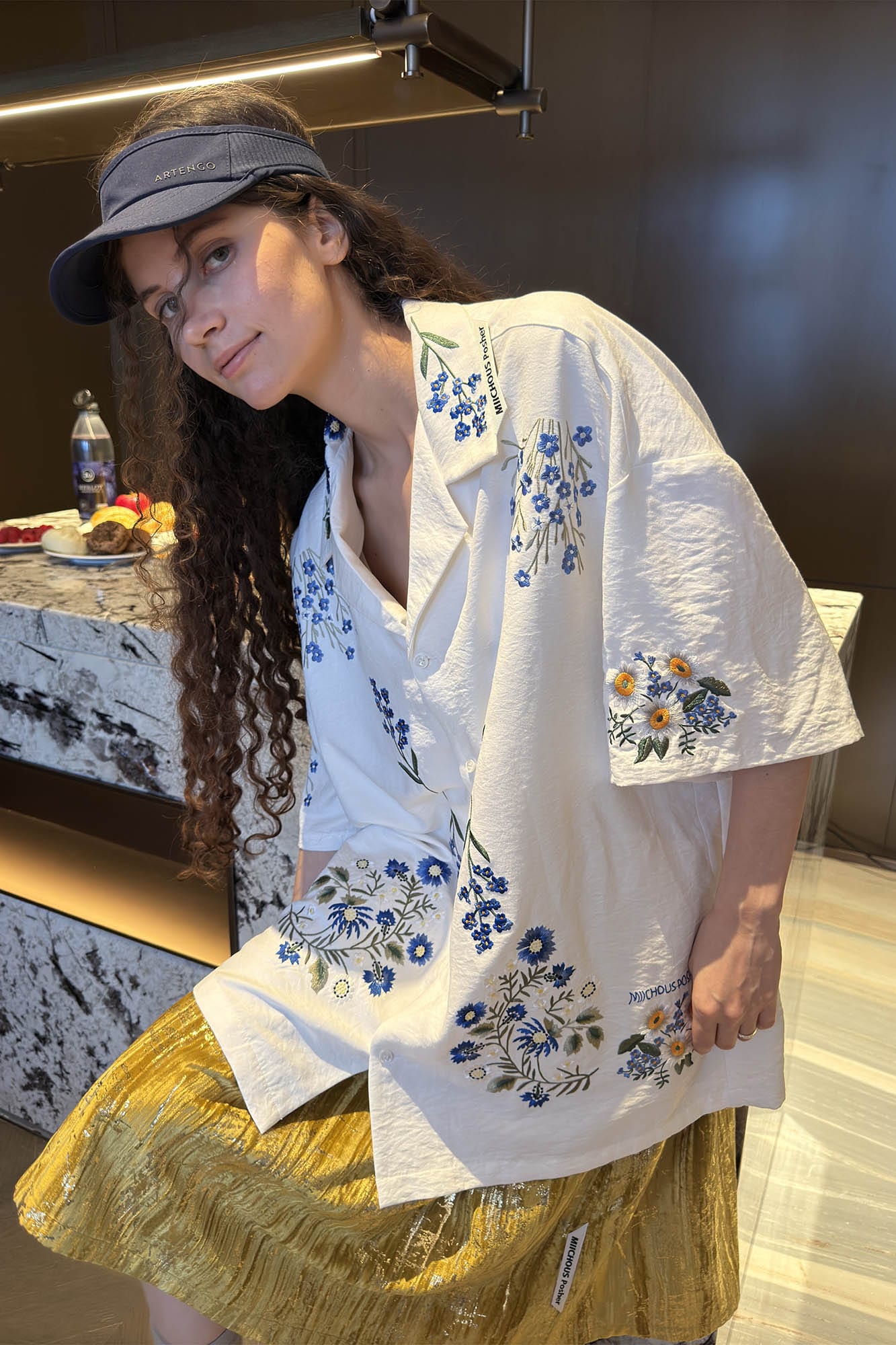 MIICHOUS Floral Embroidered Cuban Half Shirt