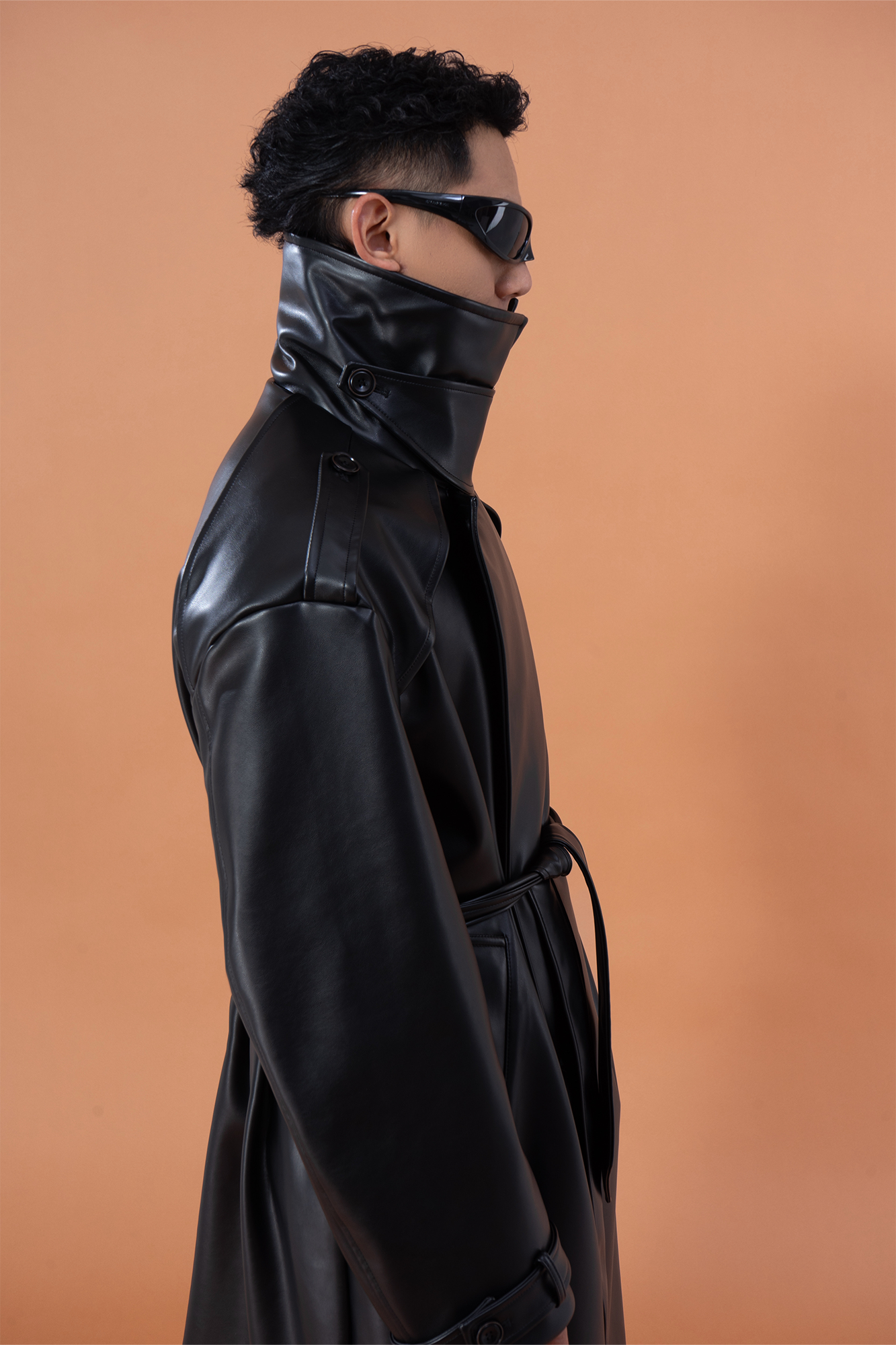 CLP Glossy Faux Leather Belted Trench Coat