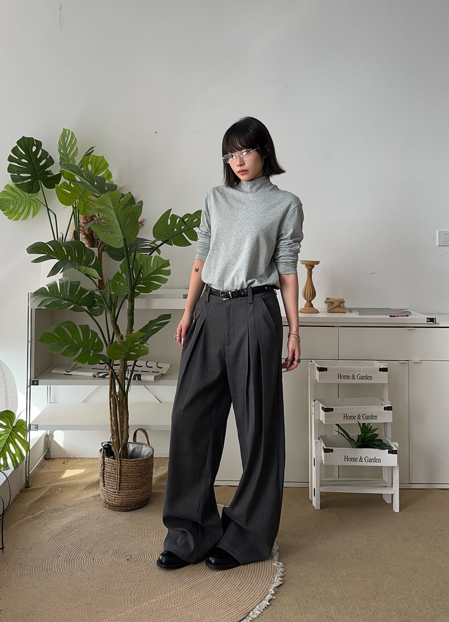 OKAYTHXBYE Essential Pleat Wide-Leg Trousers