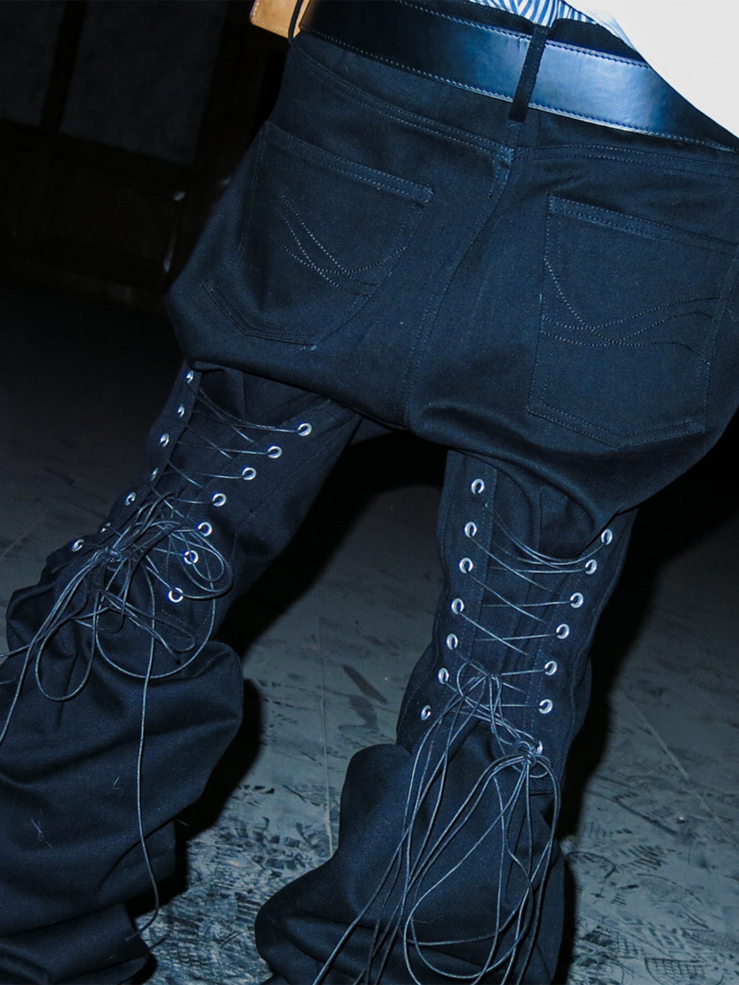 PCCVISION Lace-Up Zipper Flared Jeans, premium urban and streetwear designers apparel on PROJECTISR.com, PCCVISION