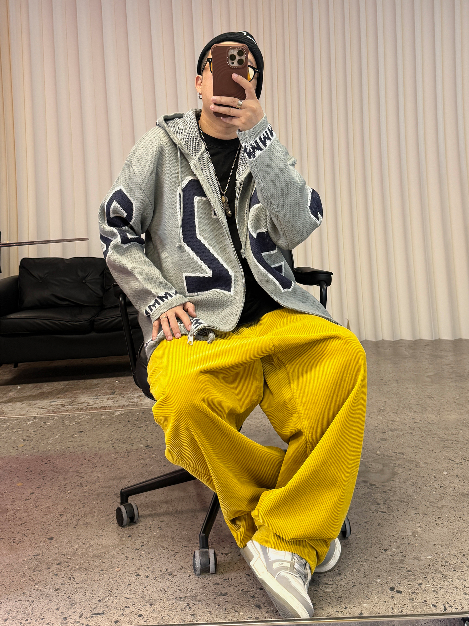 ME DA IGUAL Number-Jacquard Knit Zip Hoodie