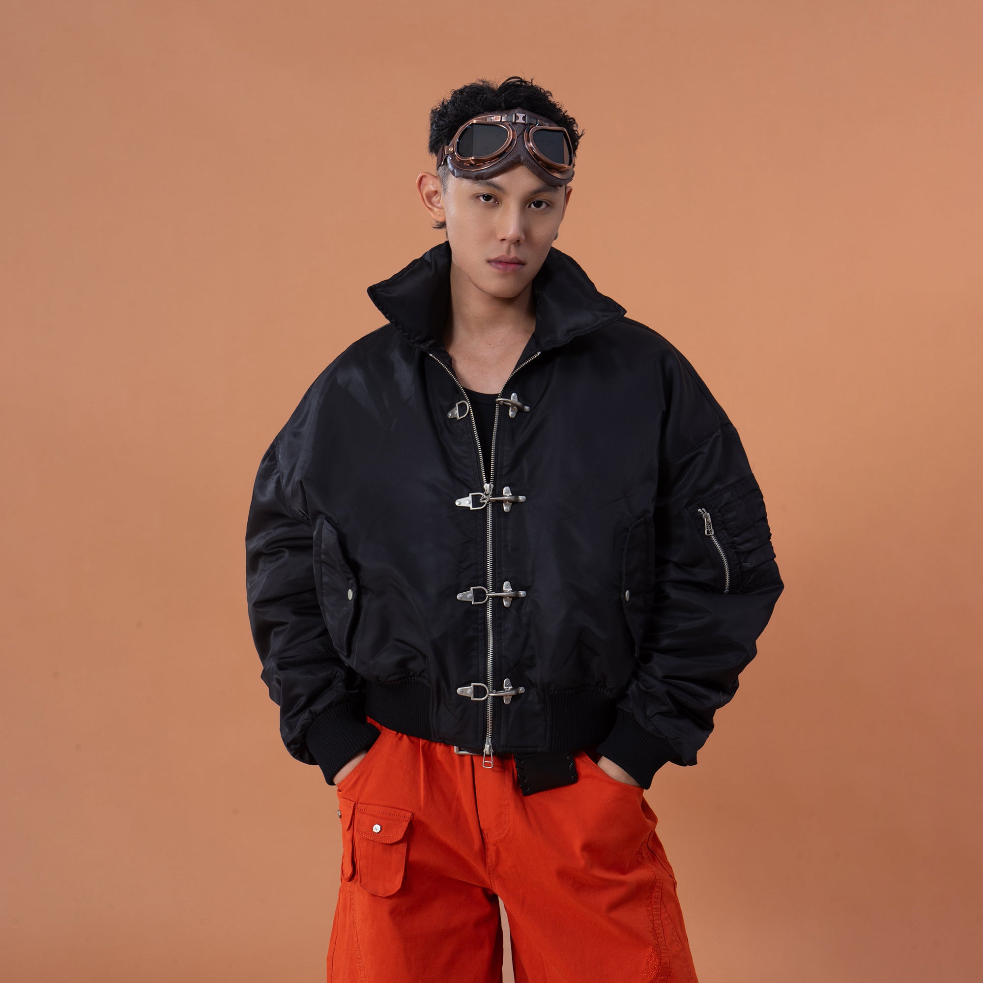 CLP Retro Hook-Clasp Cropped Utility Bomber