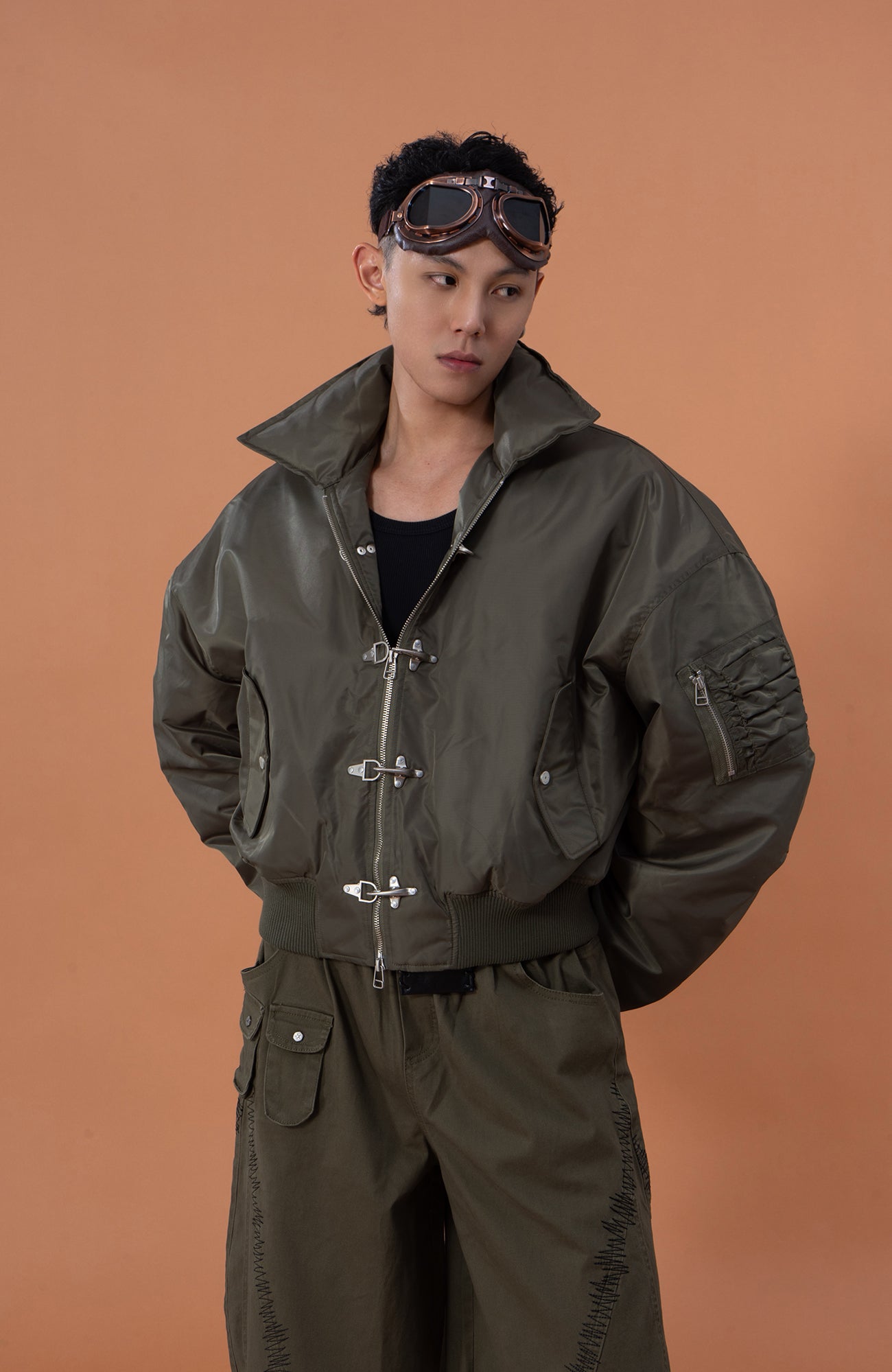 CLP Retro Hook-Clasp Cropped Utility Bomber