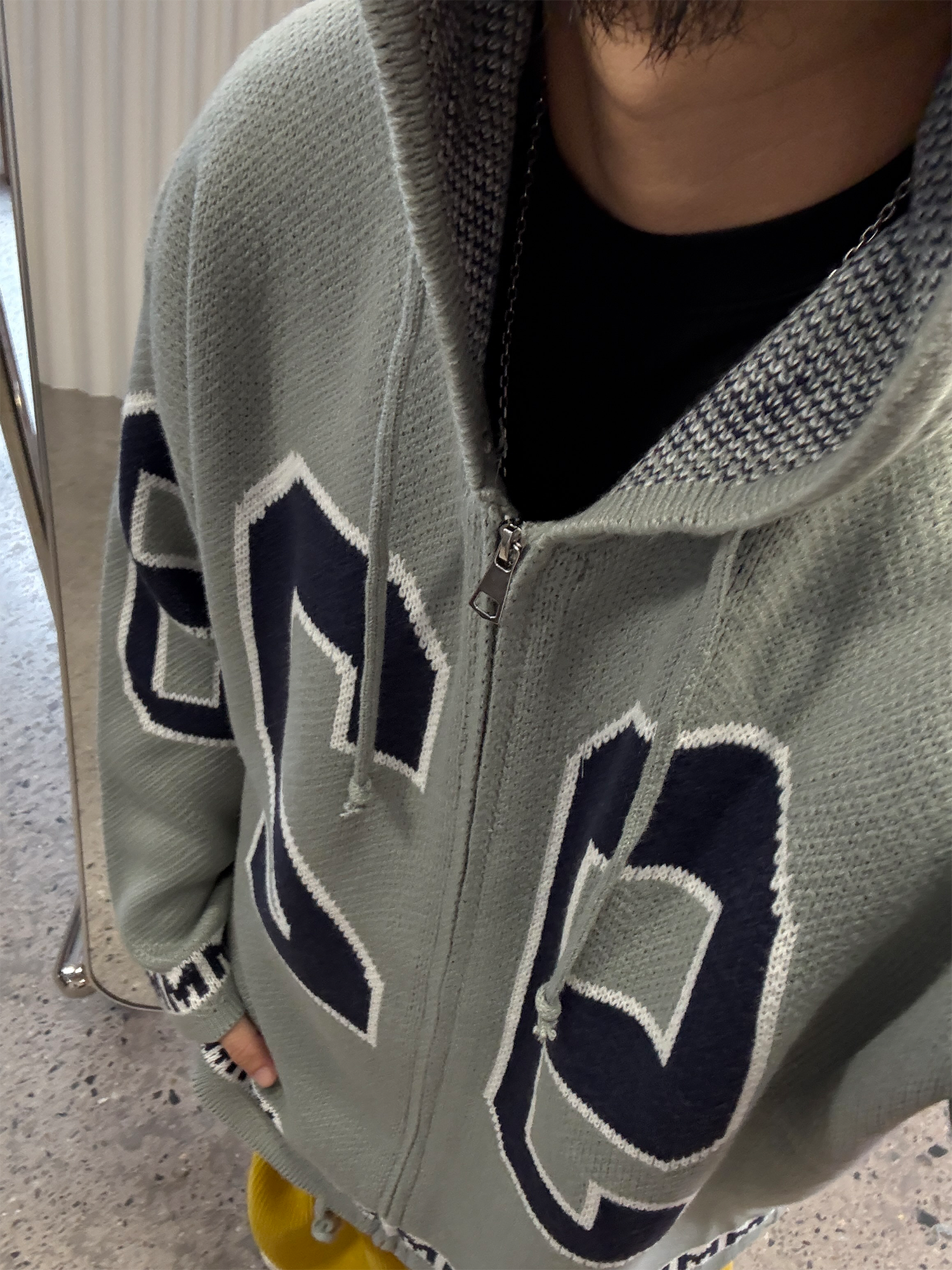 ME DA IGUAL Number-Jacquard Knit Zip Hoodie