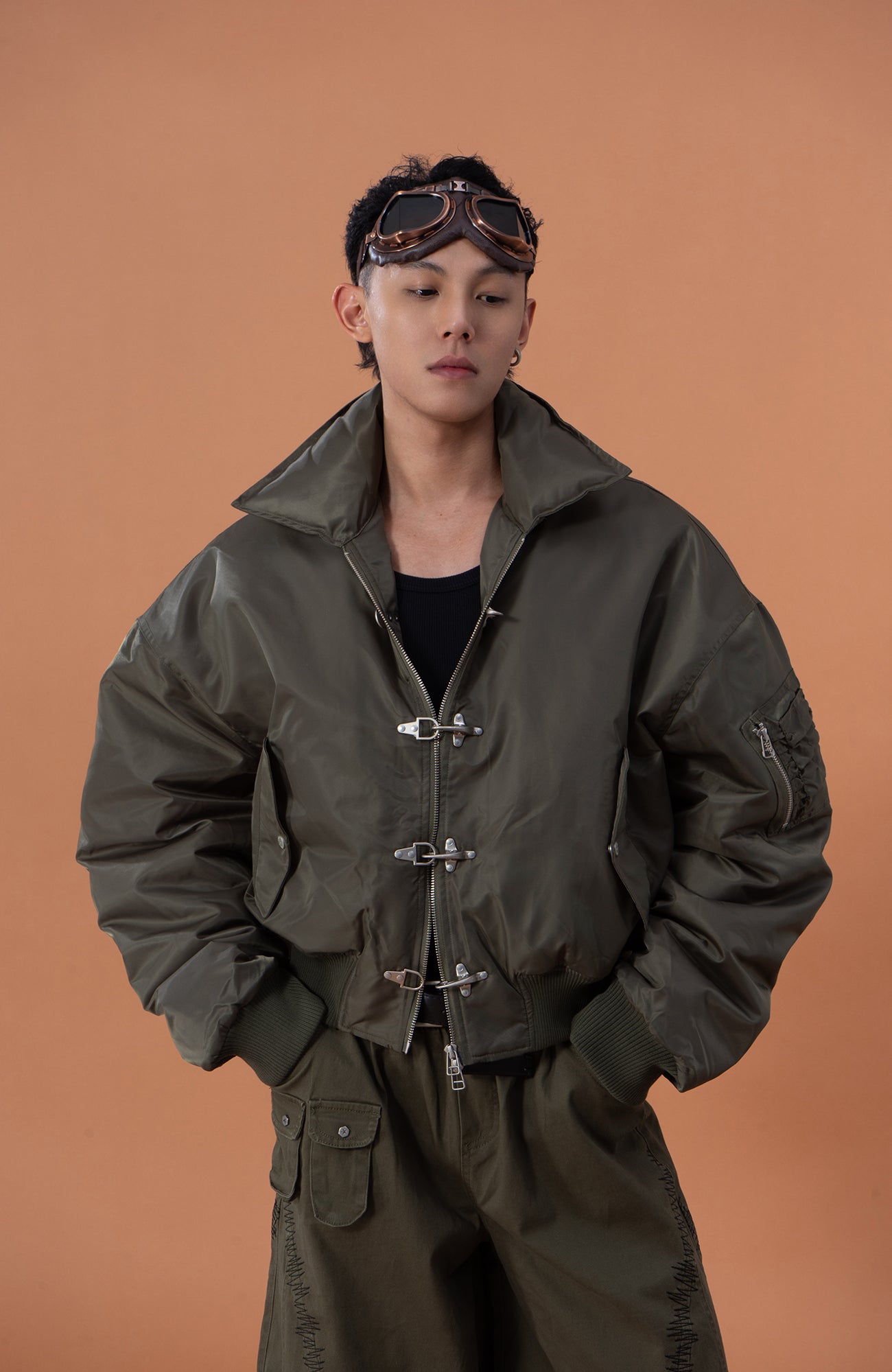 CLP Retro Hook-Clasp Cropped Utility Bomber
