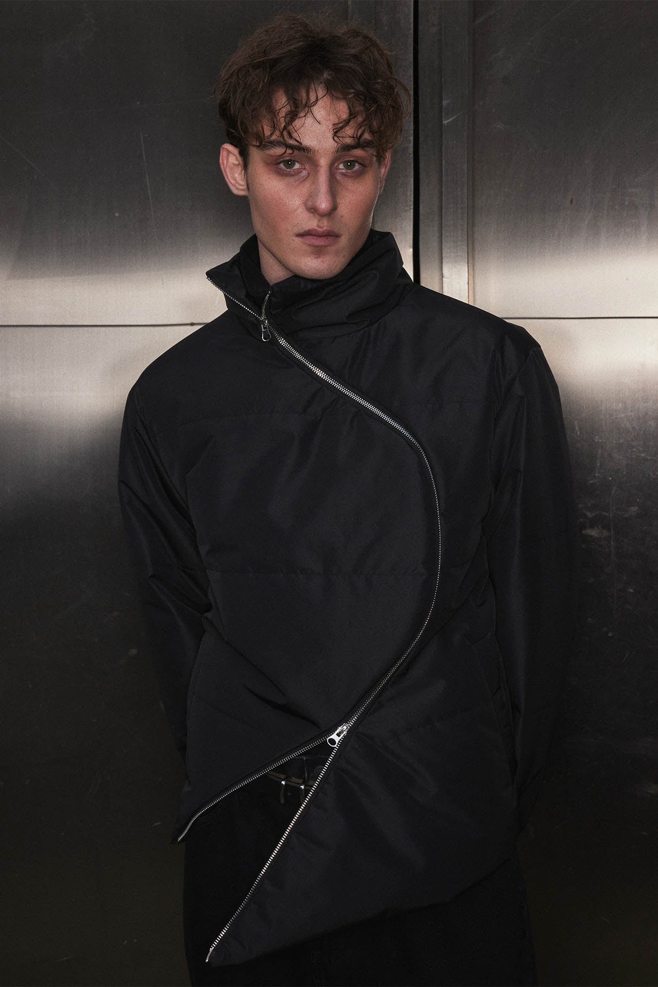 KADAKADA Curved Zipper Detachable-Hem Quilted Jacket, premium urban and streetwear designers apparel on PROJECTISR.com, KADAKADA