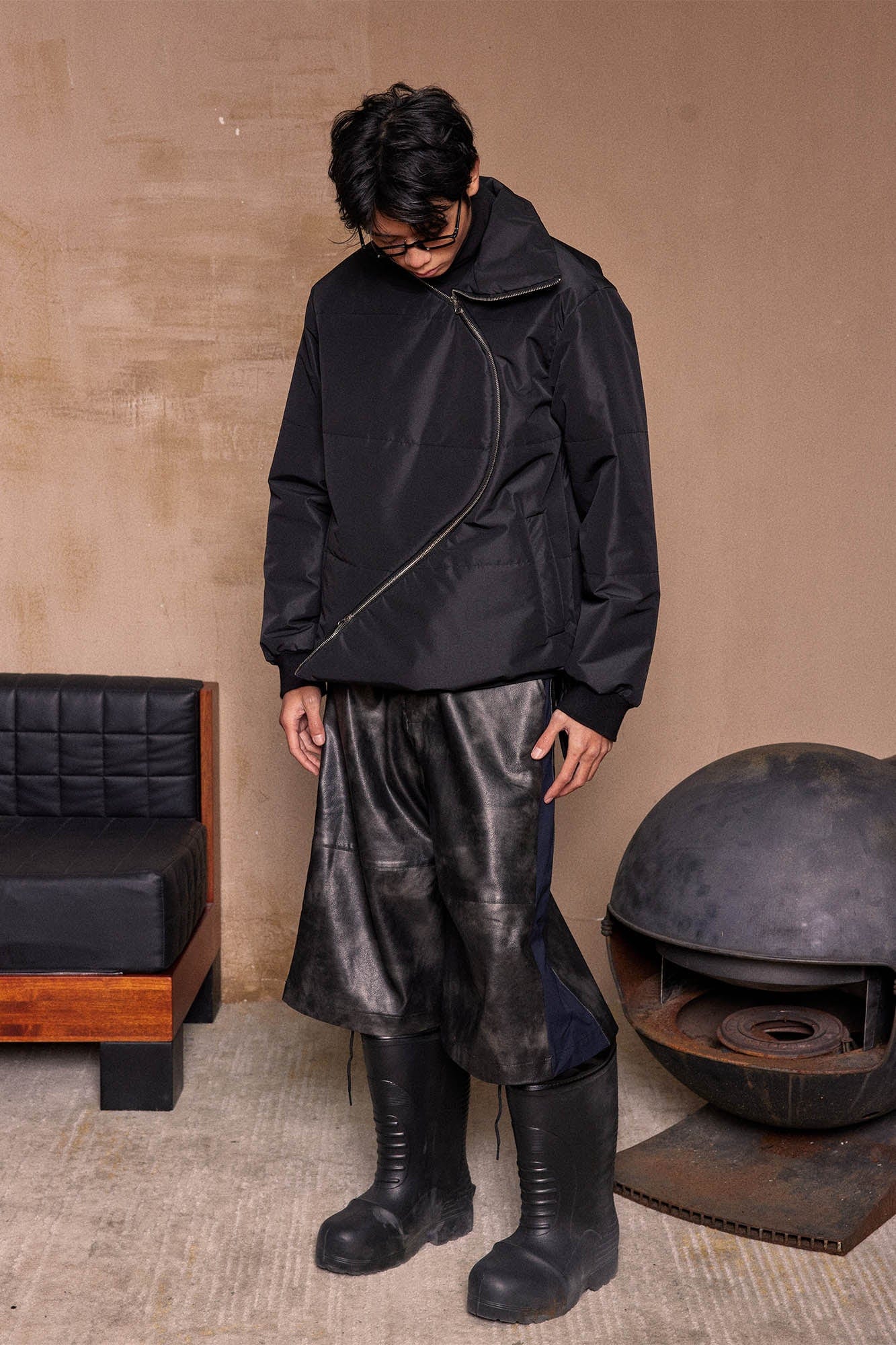 KADAKADA Curved Zipper Detachable-Hem Quilted Jacket, premium urban and streetwear designers apparel on PROJECTISR.com, KADAKADA