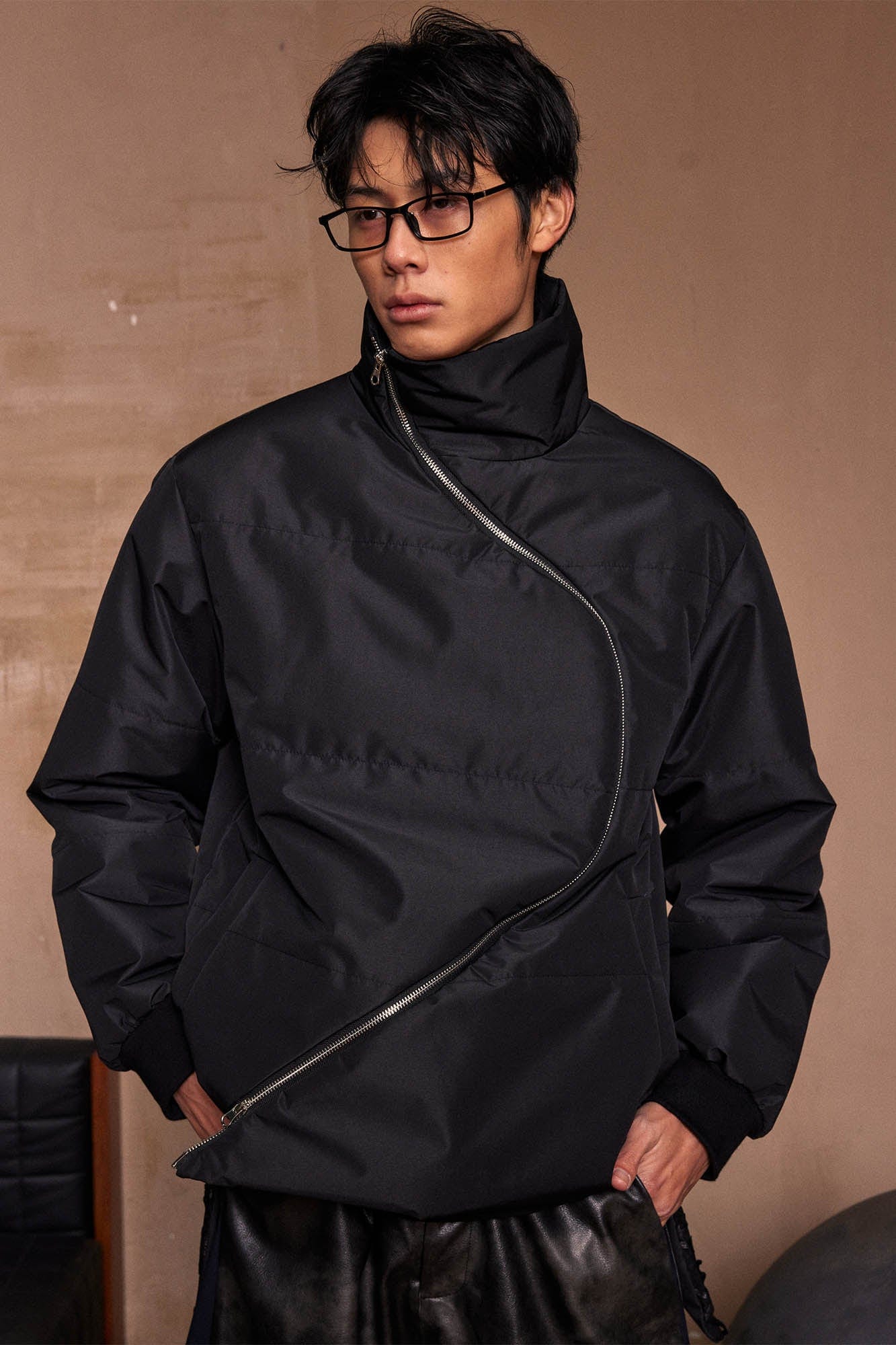 KADAKADA Curved Zipper Detachable-Hem Quilted Jacket, premium urban and streetwear designers apparel on PROJECTISR.com, KADAKADA