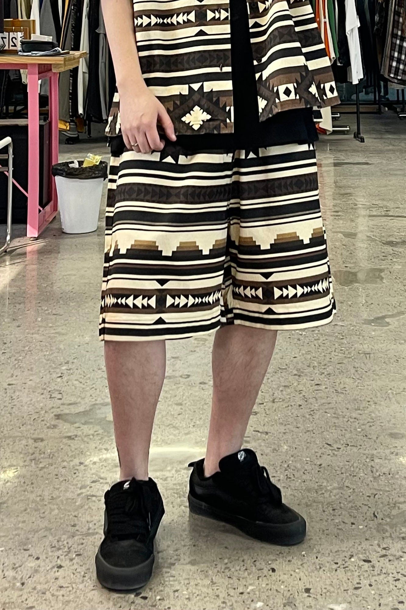 ME DA IGUAL Aztec Graphic Elastic Shorts, premium urban and streetwear designers apparel on PROJECTISR.com, ME DA IGUAL