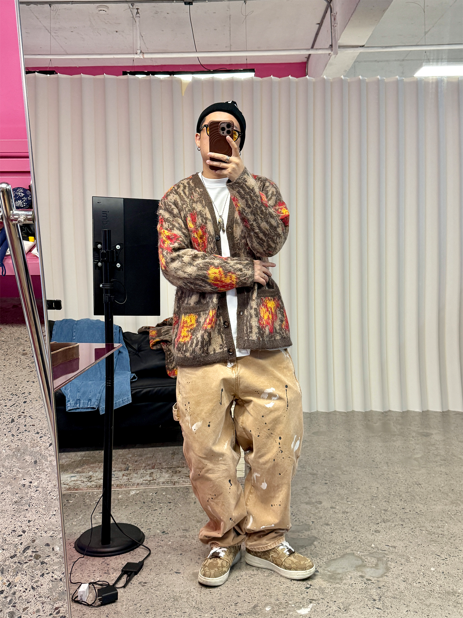 ME DA IGUAL Fuzzy Jacquard Floral Cardigan