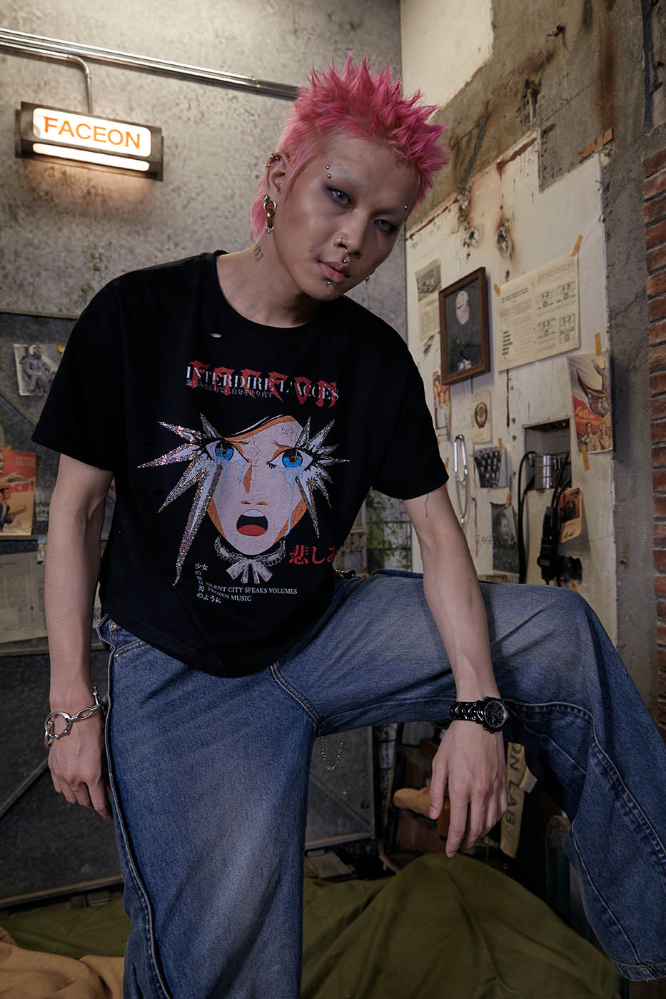 FACEONLAB Girl's Tears Rhinestone T-shirt, premium urban and streetwear designers apparel on PROJECTISR.com, FACEONLAB
