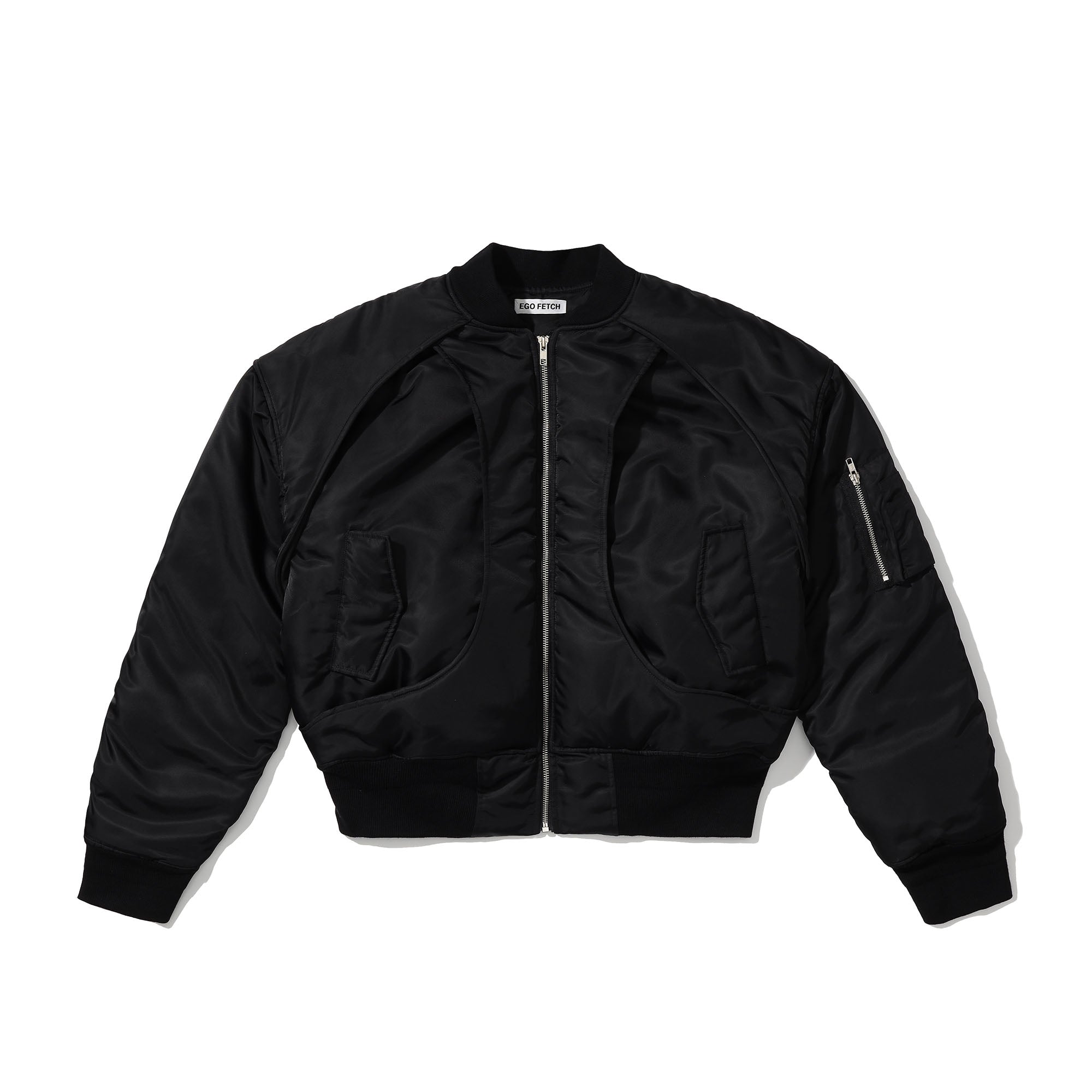EGOFETCH Ruched Cropped Bomber Jacket