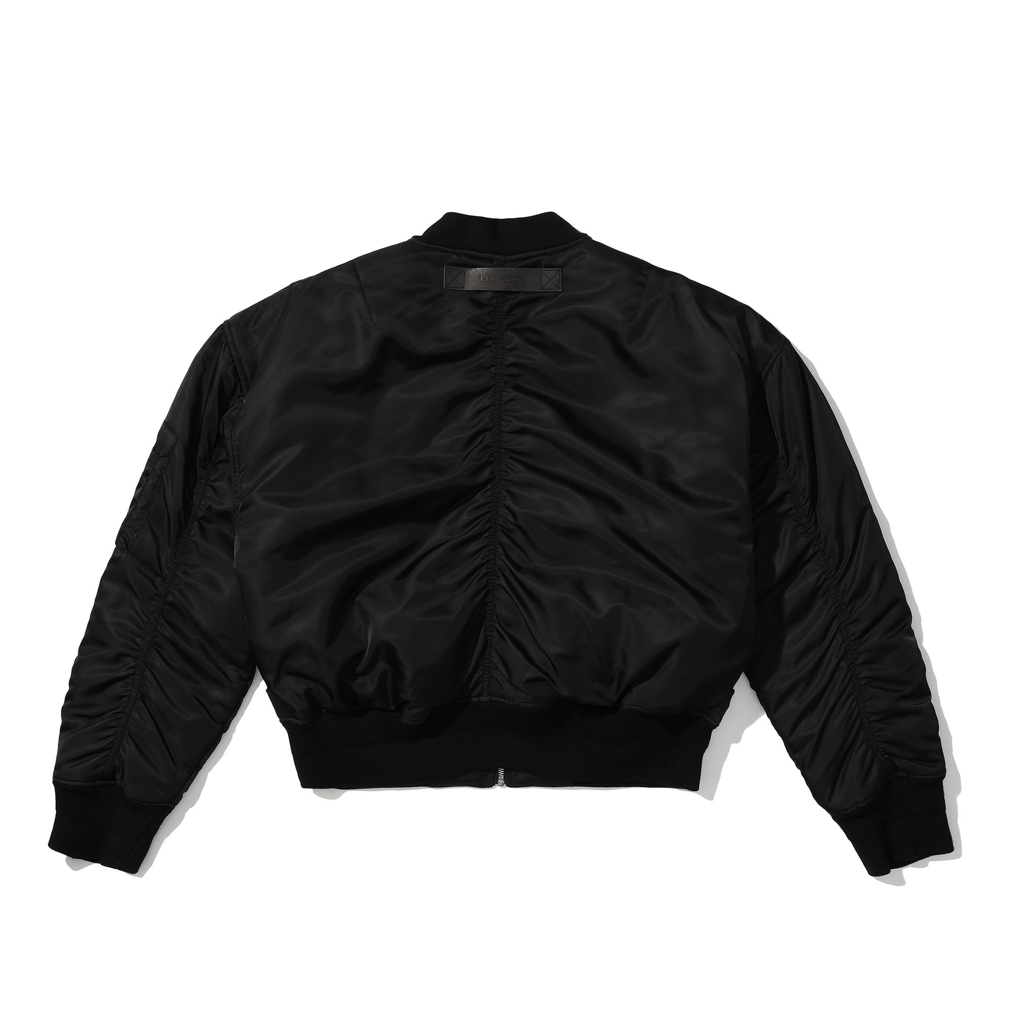EGOFETCH Ruched Cropped Bomber Jacket