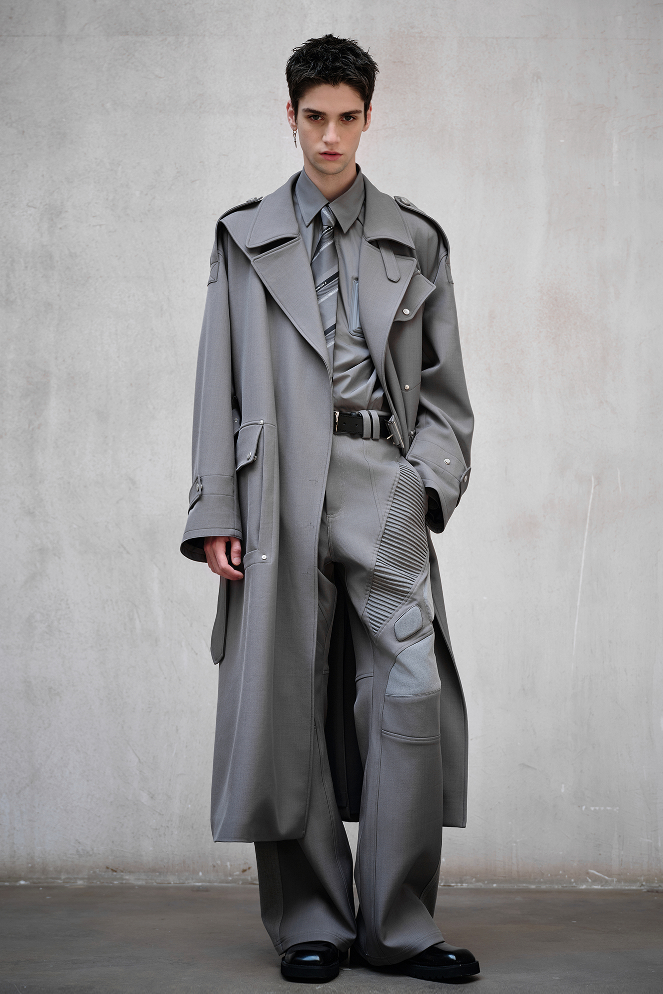 FACEONLAB Essential Military Trench Coat Gray