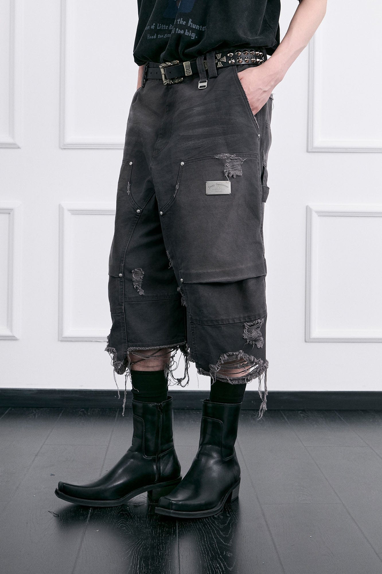 FACEONLAB Distressed Deconstructed Ripped Cargo Shorts, premium urban and streetwear designers apparel on PROJECTISR.com, FACEONLAB